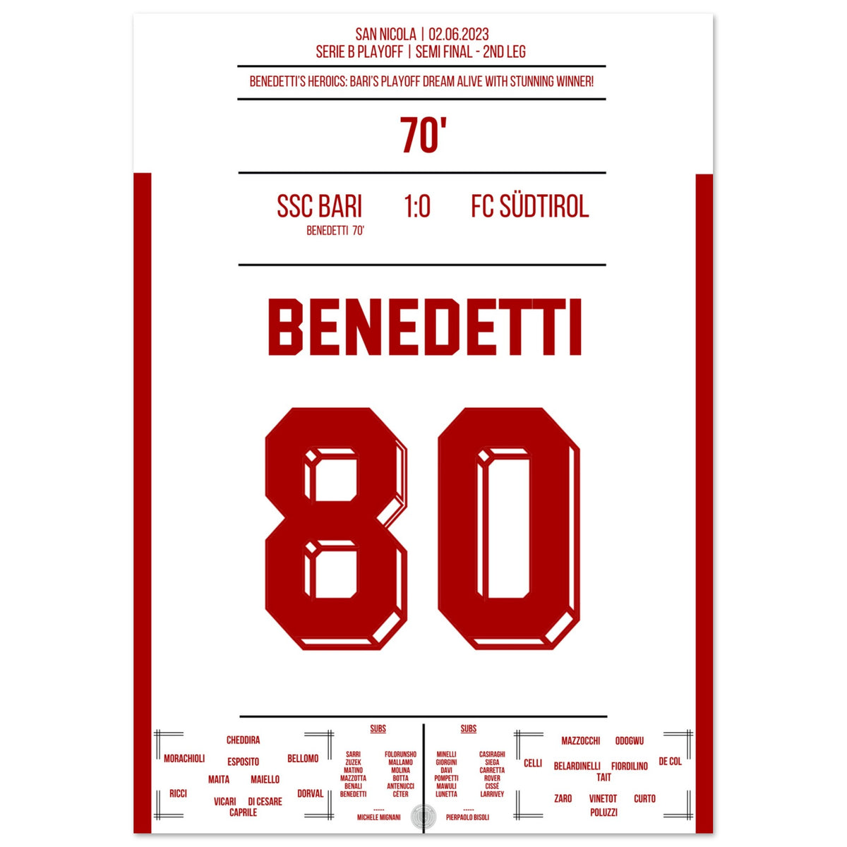 Benedetti schießt Bari ins Playoff Finale 2023