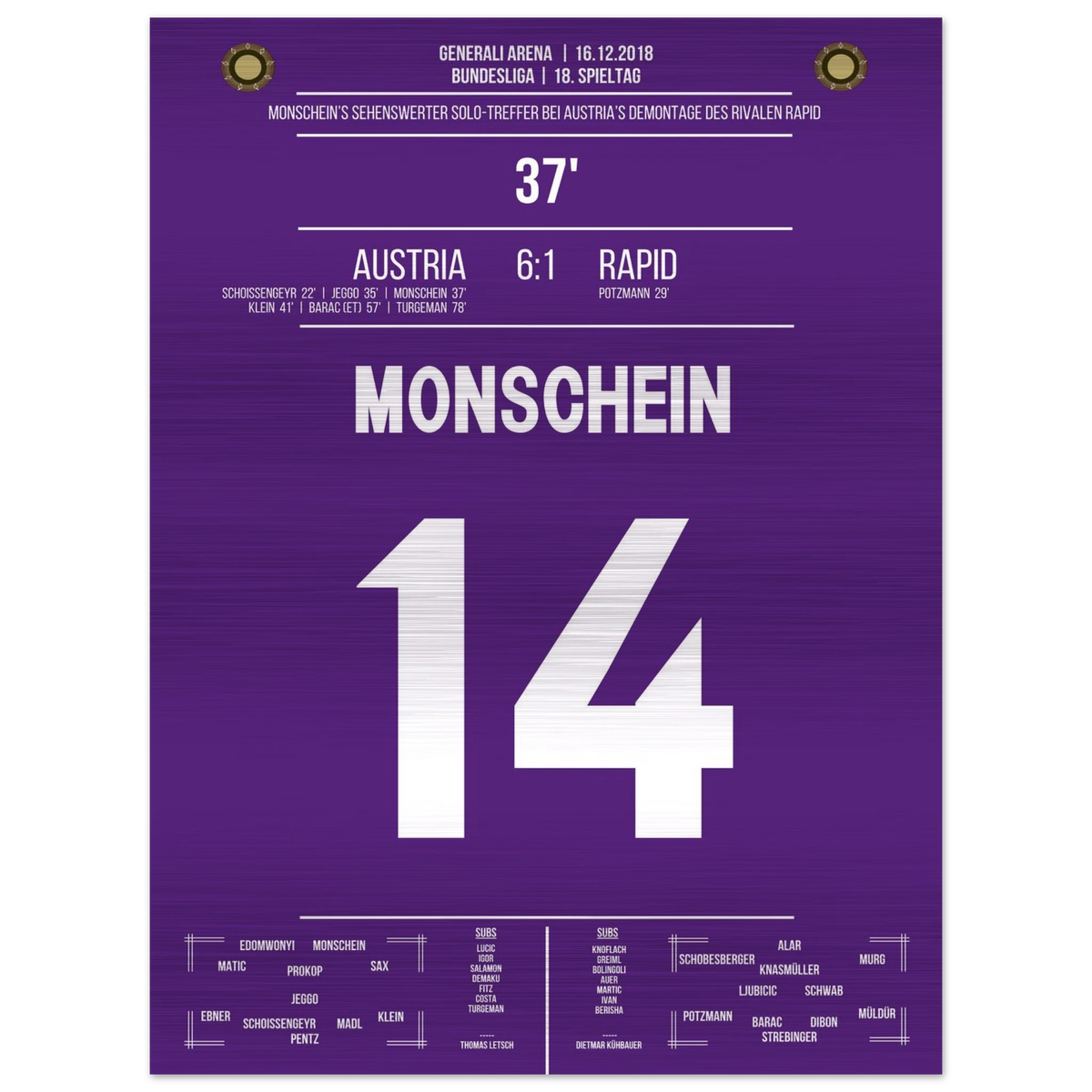 Monschein bei 6-1 Derby-Gala gegen Rapid