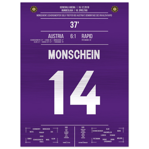 Monschein bei 6-1 Derby-Gala gegen Rapid – Metal Edition