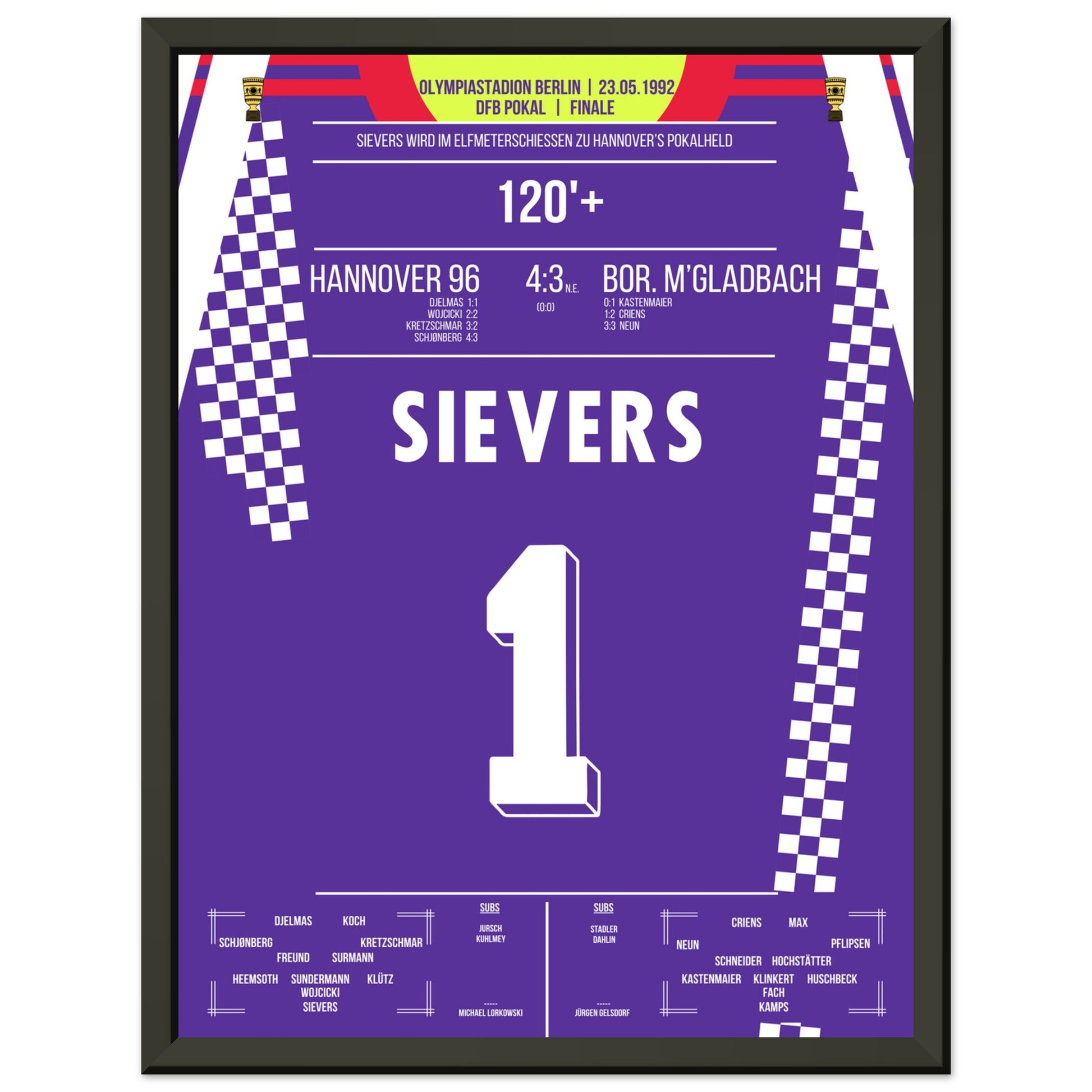 Sievers wird zu Hannover's Pokalheld 1992 30x40-cm-12x16-Schwarzer-Aluminiumrahmen