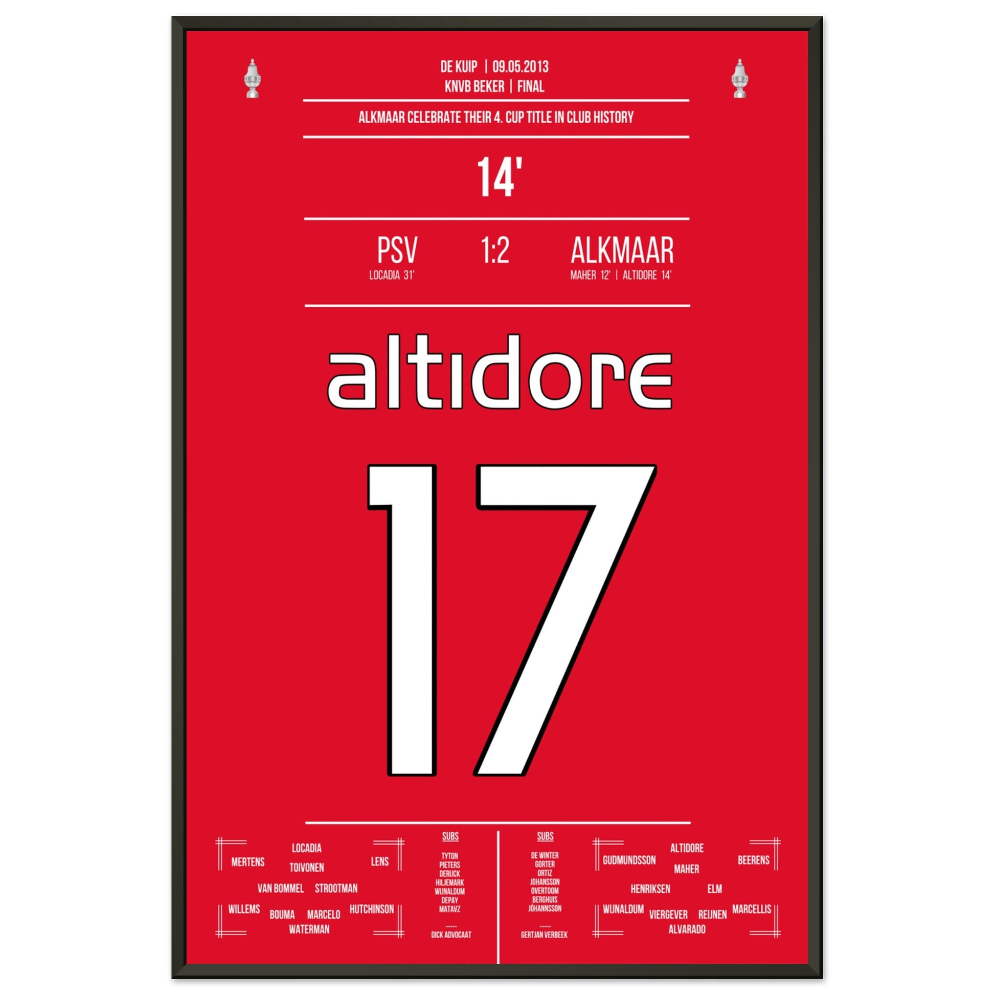 Alkmaar gewinnt zum vierten mal in der Vereinsgeschichte den Pokal 60x90-cm-24x36-Schwarzer-Aluminiumrahmen
