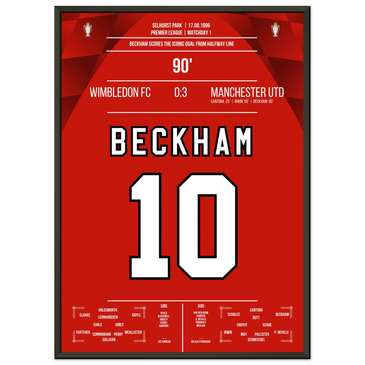 Beckham's Tor von der Mittellinie beim Auswärtsspiel gegen Wimbledon 1996