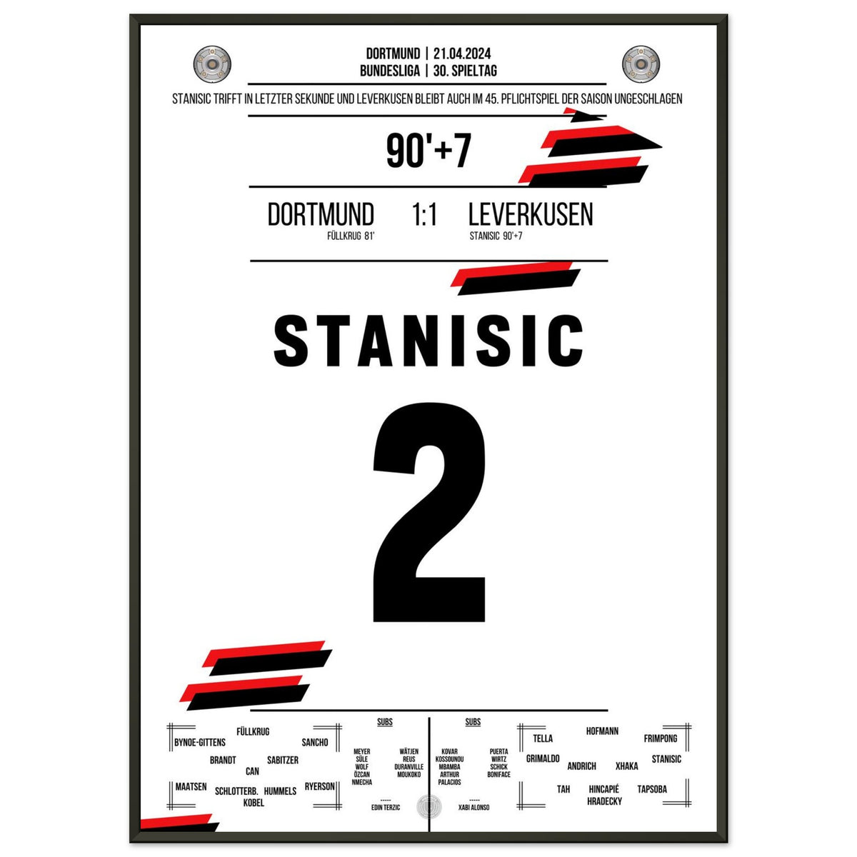 90+7 ! Stanisic trifft per Kopf und Leverkusen bleibt ungeschlagen!