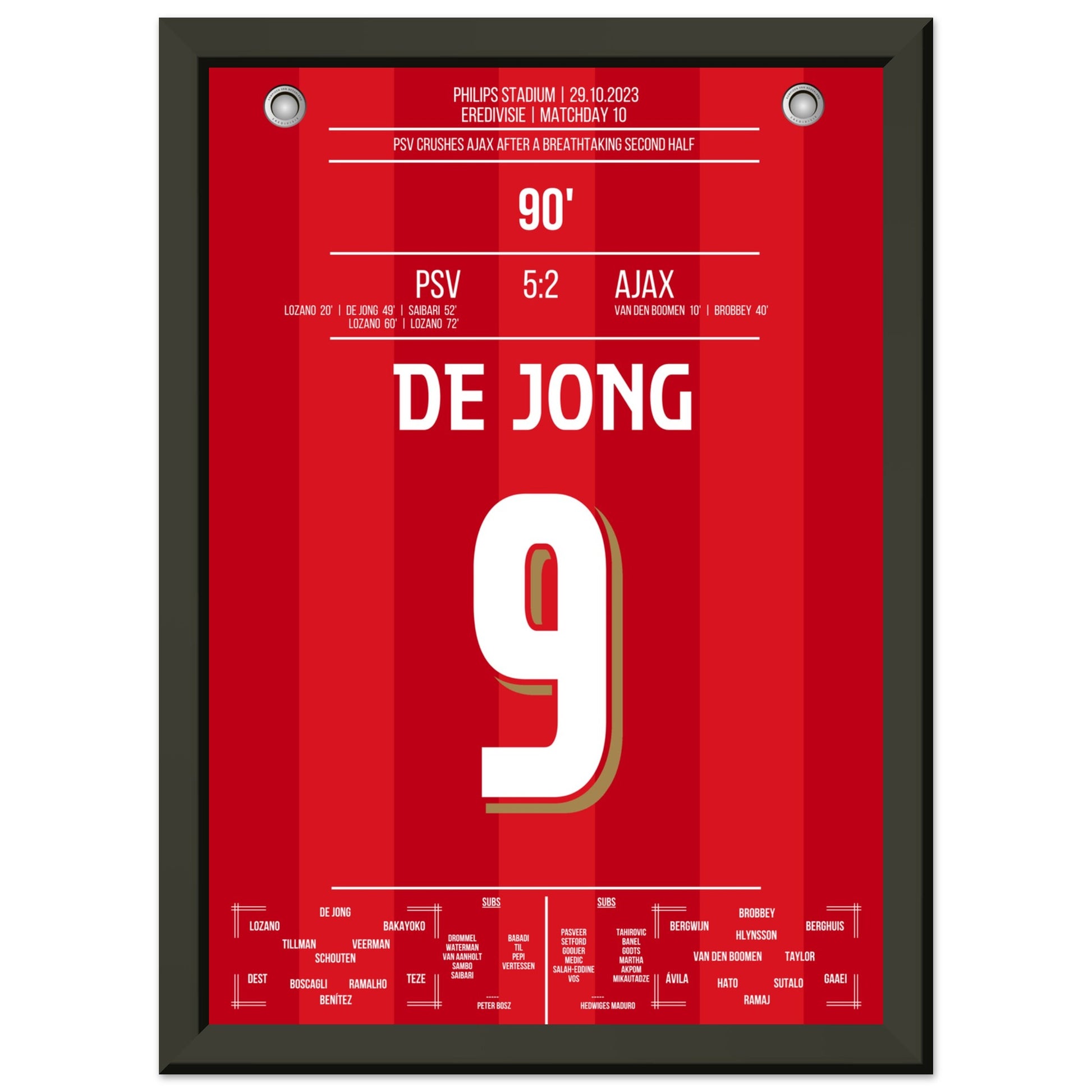 PSV's 5-2 Kantersieg gegen Ajax in 2023 A4-21x29.7-cm-8x12-Schwarzer-Aluminiumrahmen