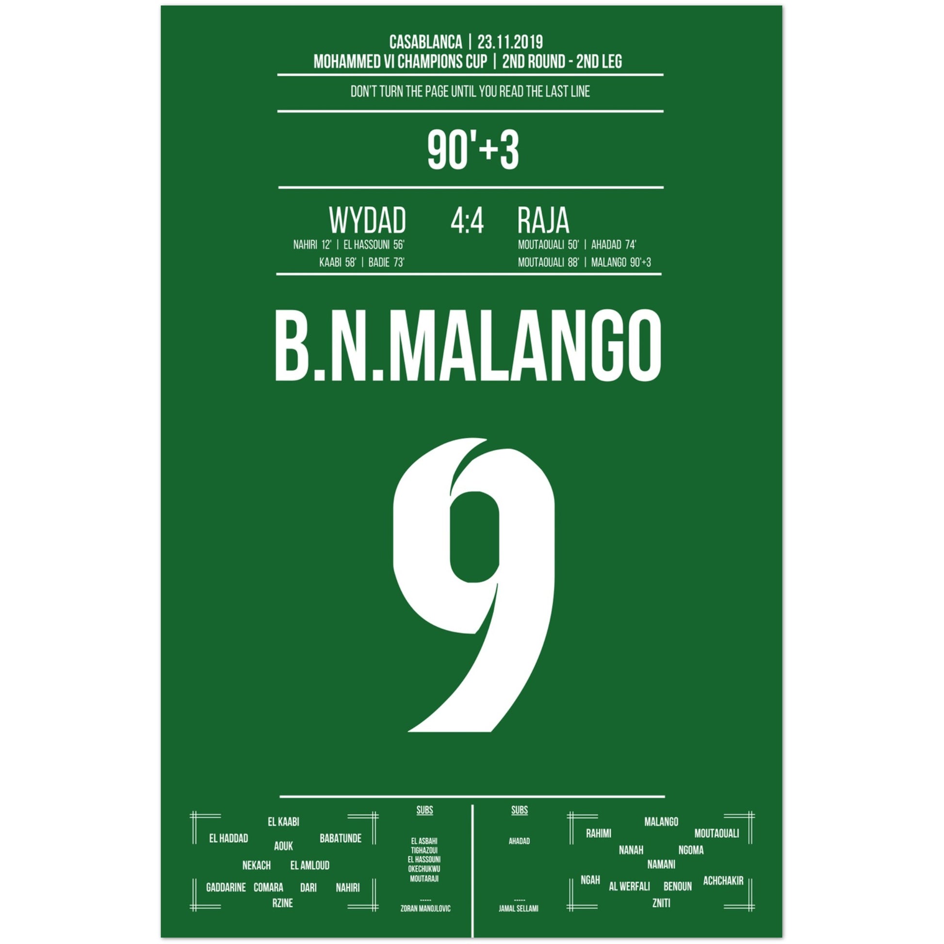 Raja's verrückte Aufholjagd im Derby gegen Wydad in 2019 60x90-cm-24x36-Ohne-Rahmen