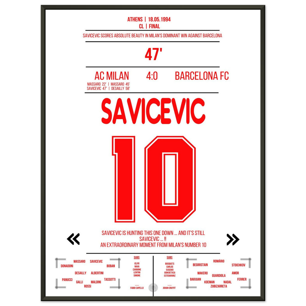 Savicevic Lupfer-Tor bei Kantersieg gegen Barcelona im Finale 1994