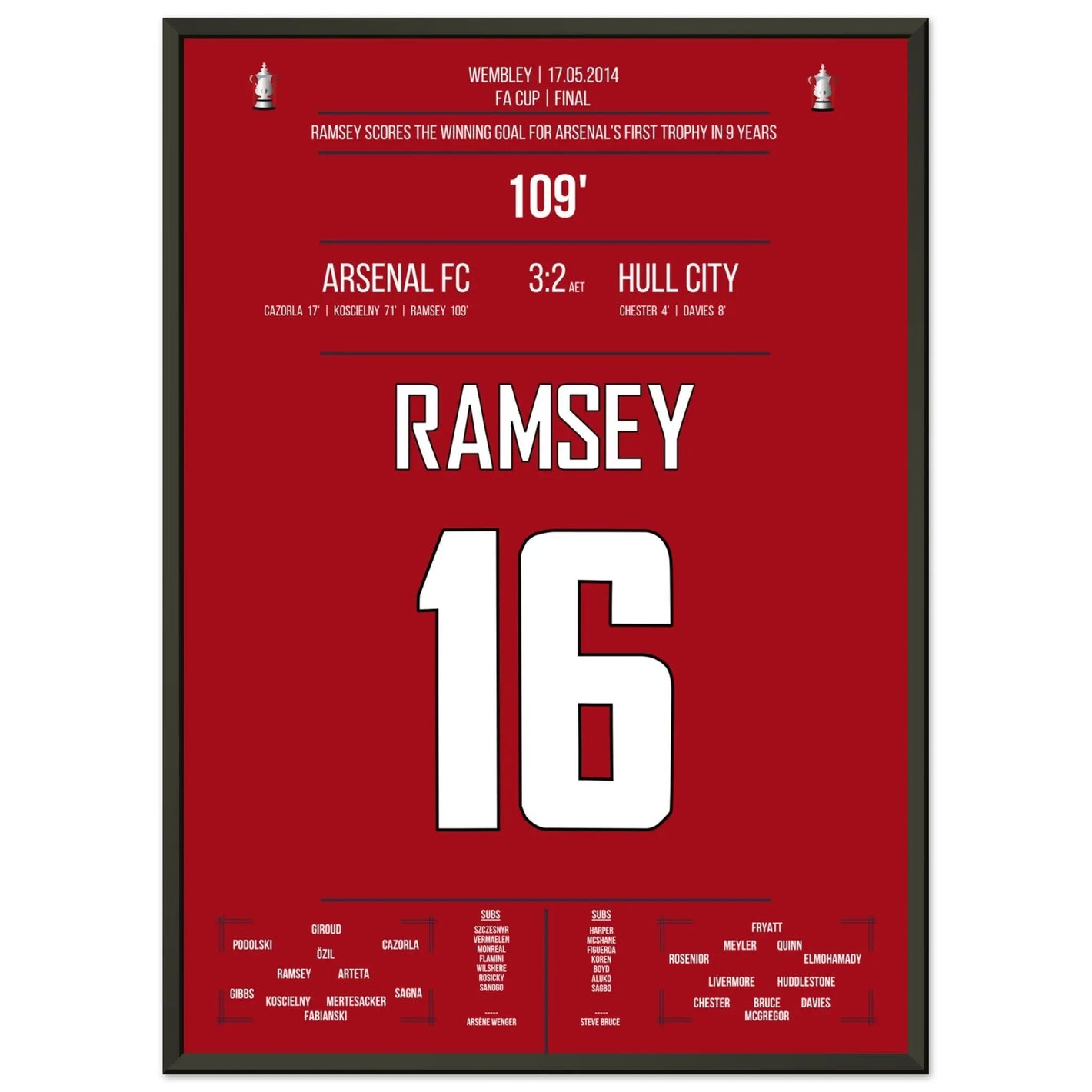 Arsenal's erster Titelgewinn nach 9 Jahren in 2014 50x70-cm-20x28-Schwarzer-Aluminiumrahmen