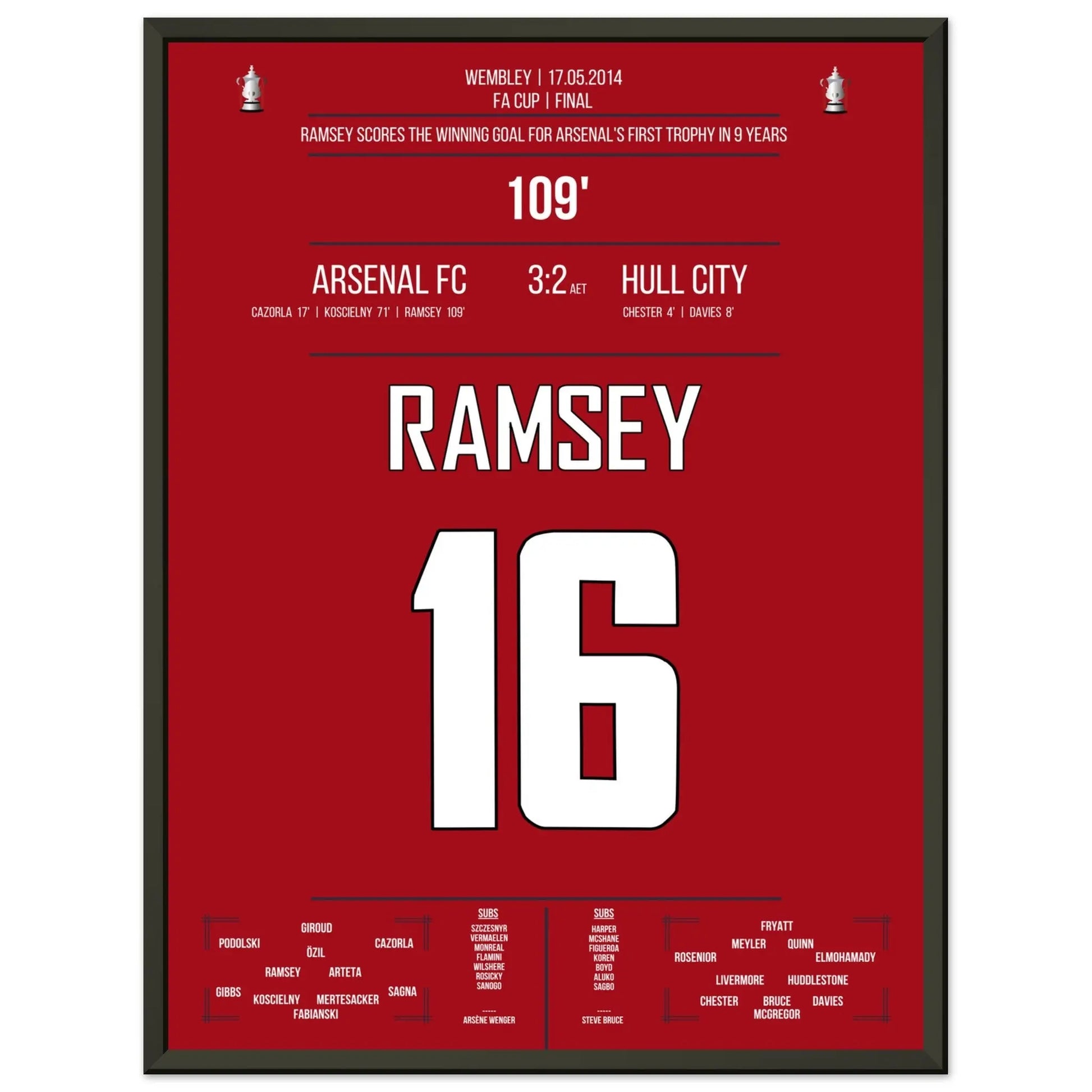 Arsenal's erster Titelgewinn nach 9 Jahren in 2014 45x60-cm-18x24-Schwarzer-Aluminiumrahmen