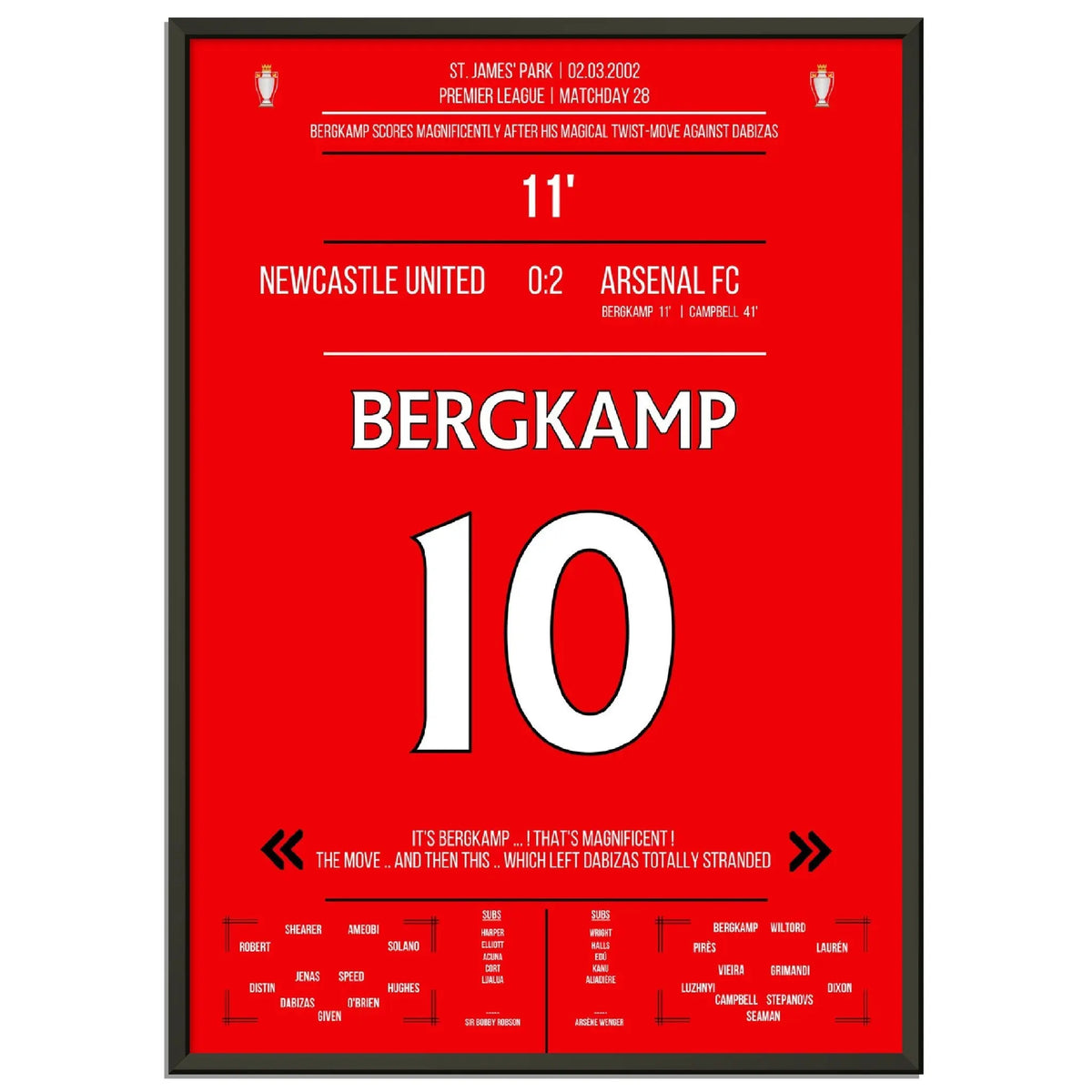 Bergkamps magisches Tor im Spiel Arsenal - Newcastle Premier League 2002