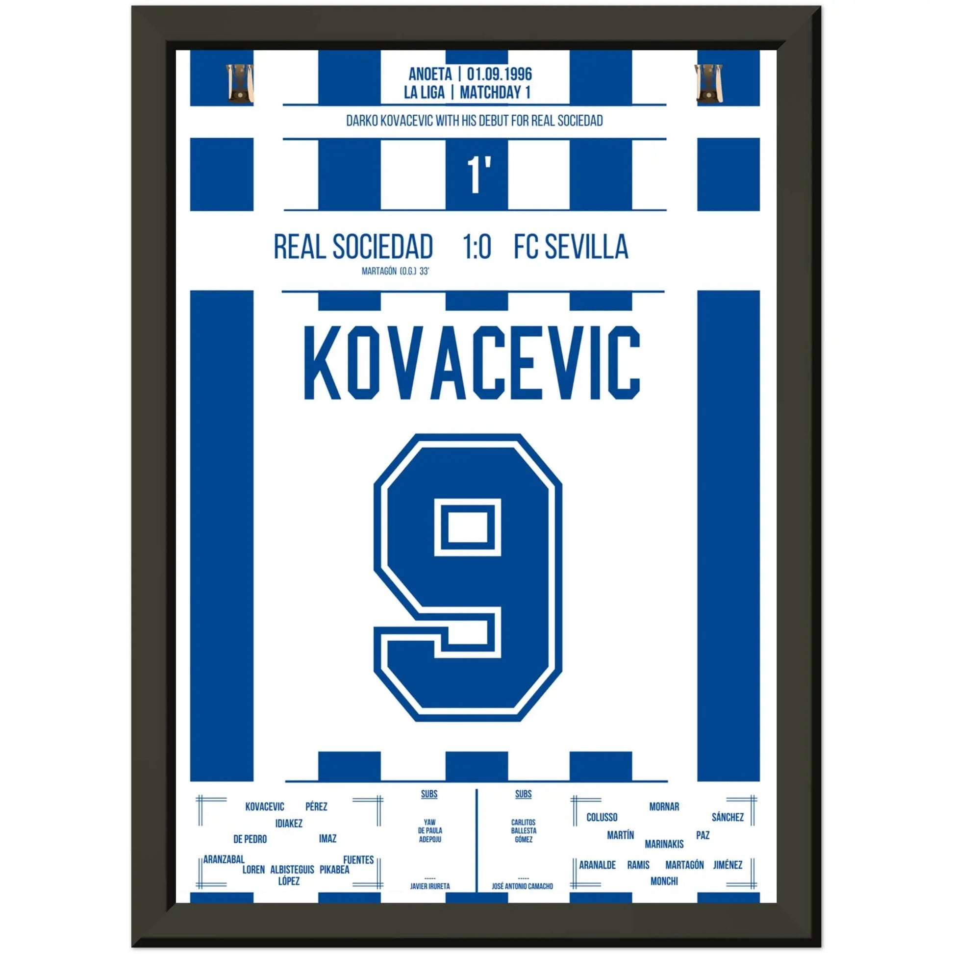 Debüt von Darko Kovacevic für Real Sociedad in 1996 A4-21x29.7-cm-8x12-Schwarzer-Aluminiumrahmen