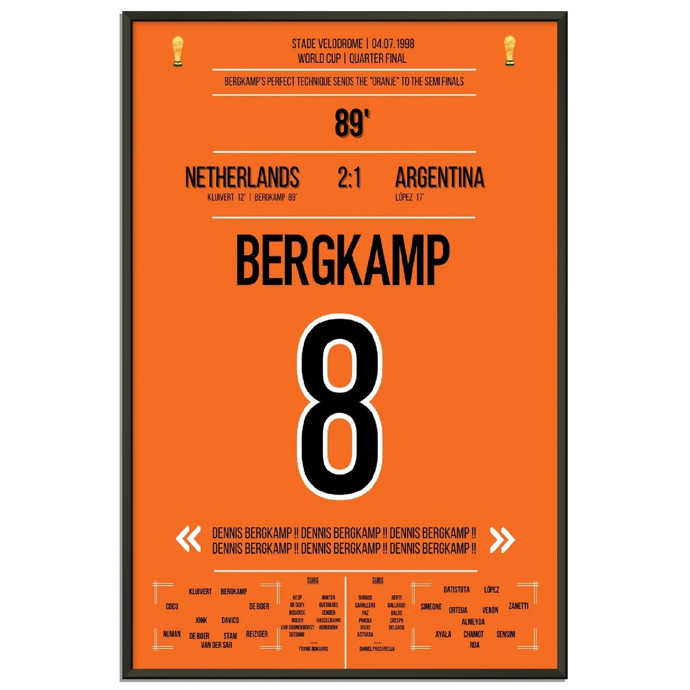 Dennis Bergkamp Traumtor bei der WM 1998 im Viertelfinale Niederlande - Argentinien 