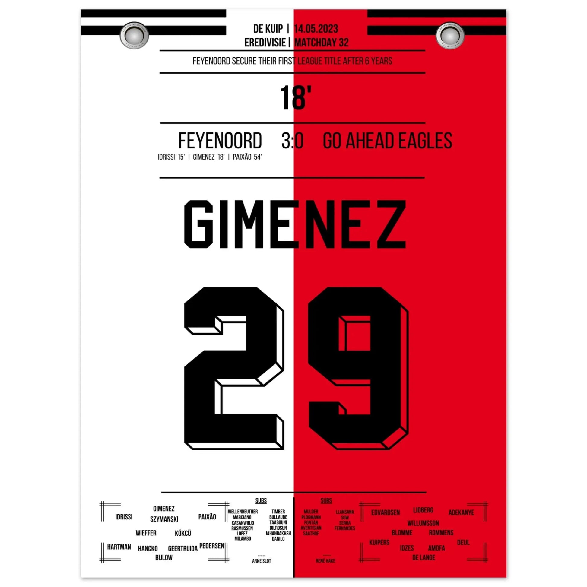 Feyenoord feiert seine 16. Meisterschaft in 2023 45x60-cm-18x24-Ohne-Rahmen