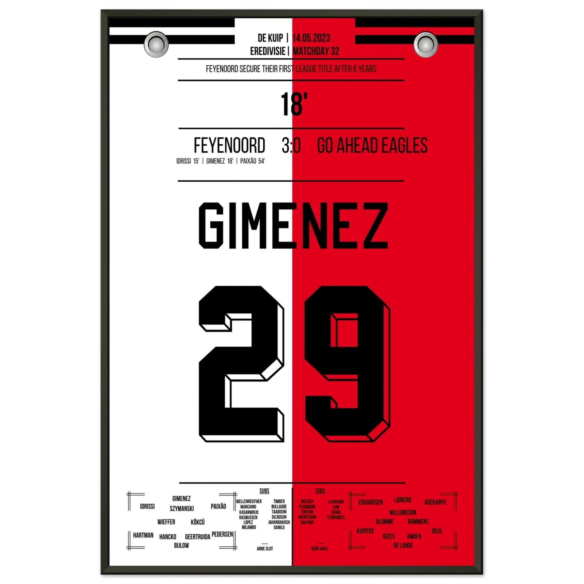 Feyenoord feiert seine 16. Meisterschaft in 2023 60x90-cm-24x36-Schwarzer-Aluminiumrahmen