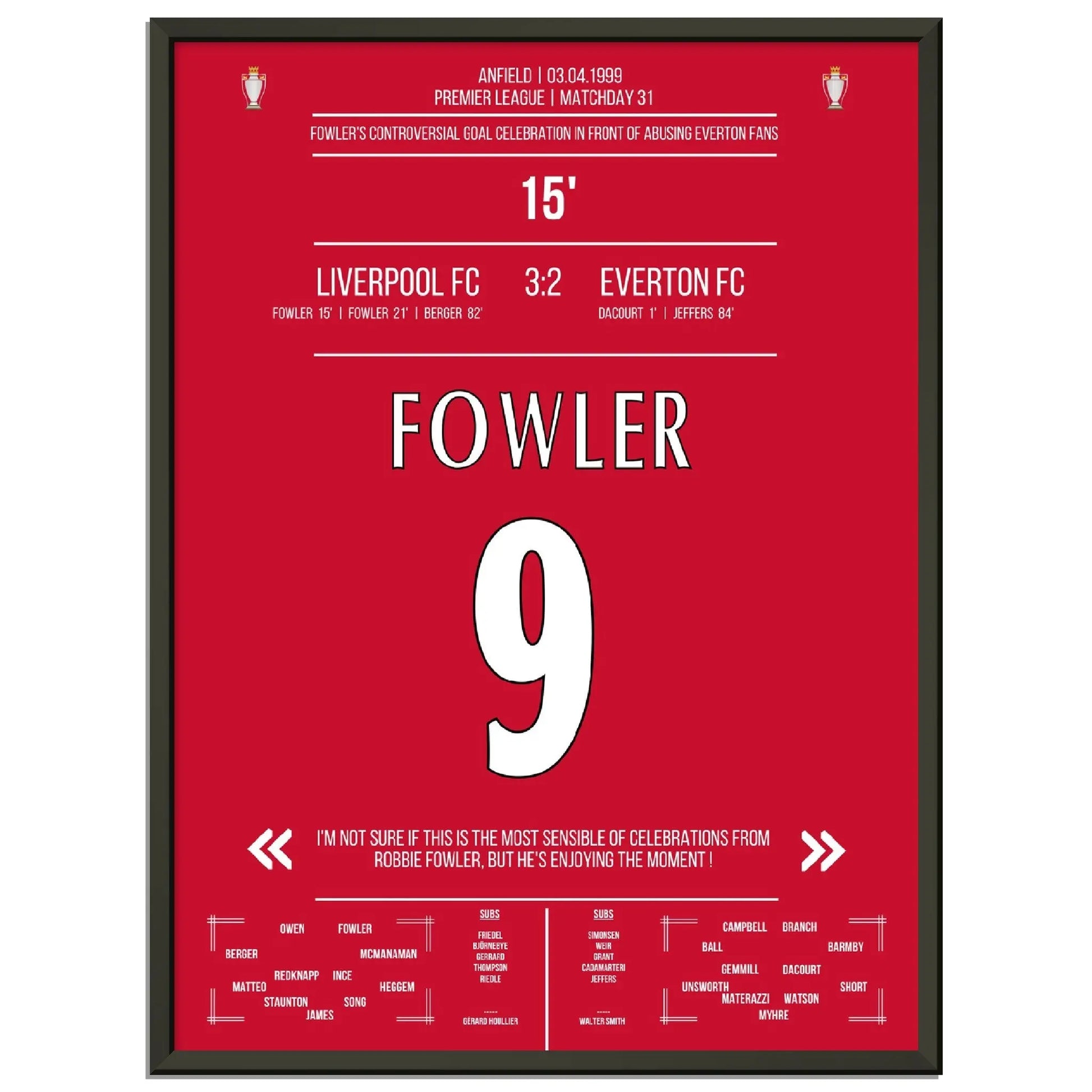 Fowlers außergewöhnlicher Torjubel Liverpool - Everton 1999 Premier League Merseyside Derby 