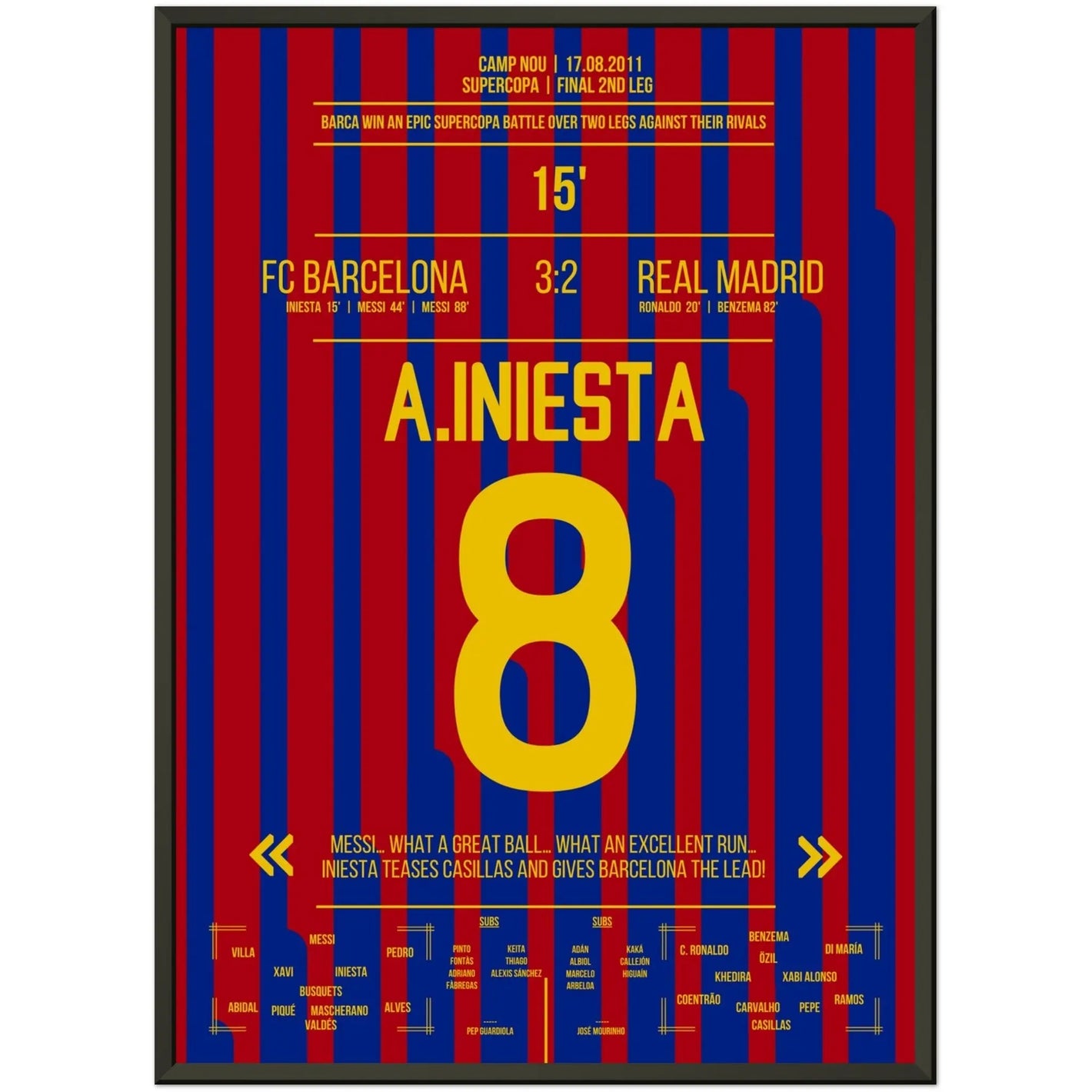 Iniesta's Tor bei Supercopa-Sieg in 2011 50x70-cm-20x28-Schwarzer-Aluminiumrahmen