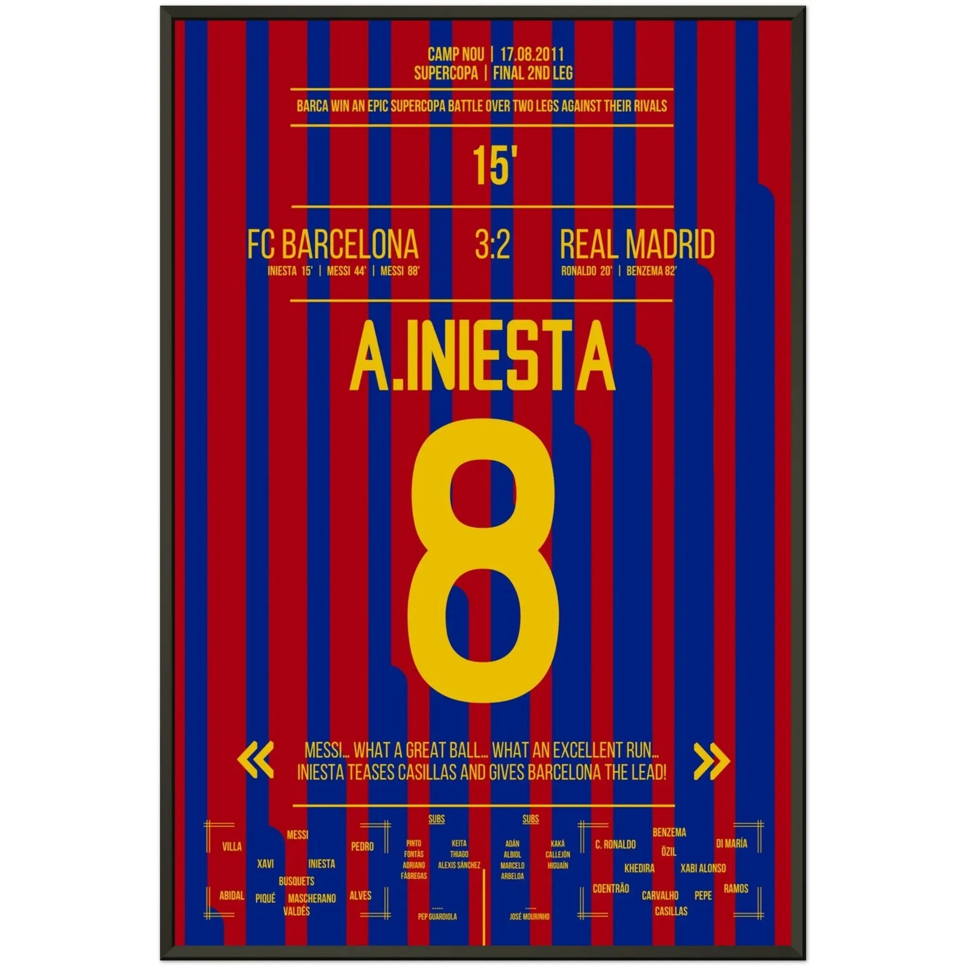 Iniesta's Tor bei Supercopa-Sieg in 2011 60x90-cm-24x36-Schwarzer-Aluminiumrahmen