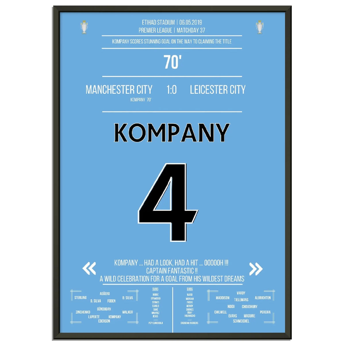 Kompany erzielt Traumtor gegen Leicester auf City's Weg zum Premier League Titel 2019