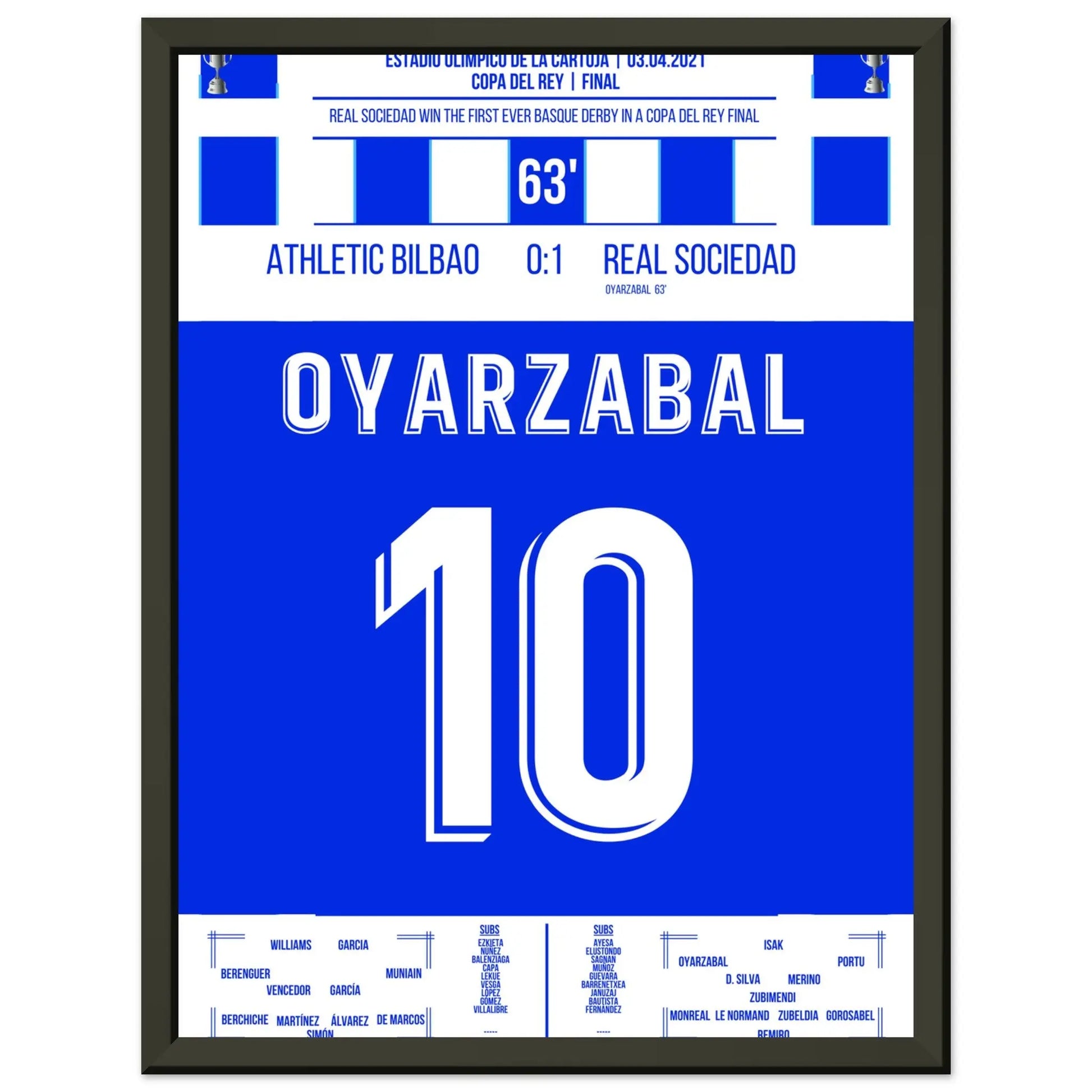 Oyarzabal entscheidet das Copa Del Rey Finale 2020 30x40-cm-12x16-Schwarzer-Aluminiumrahmen