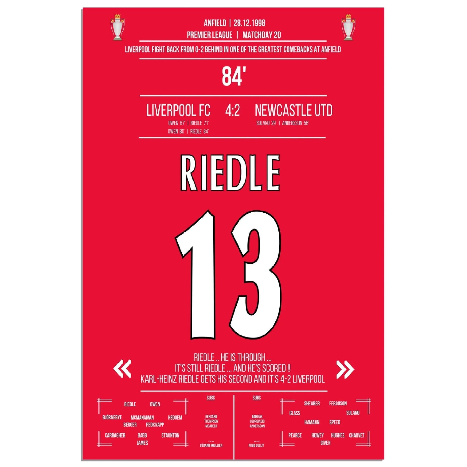 Riedle's Doppelpack bei Liverpools wilder Aufholjagd gegen Newcastle 1998 