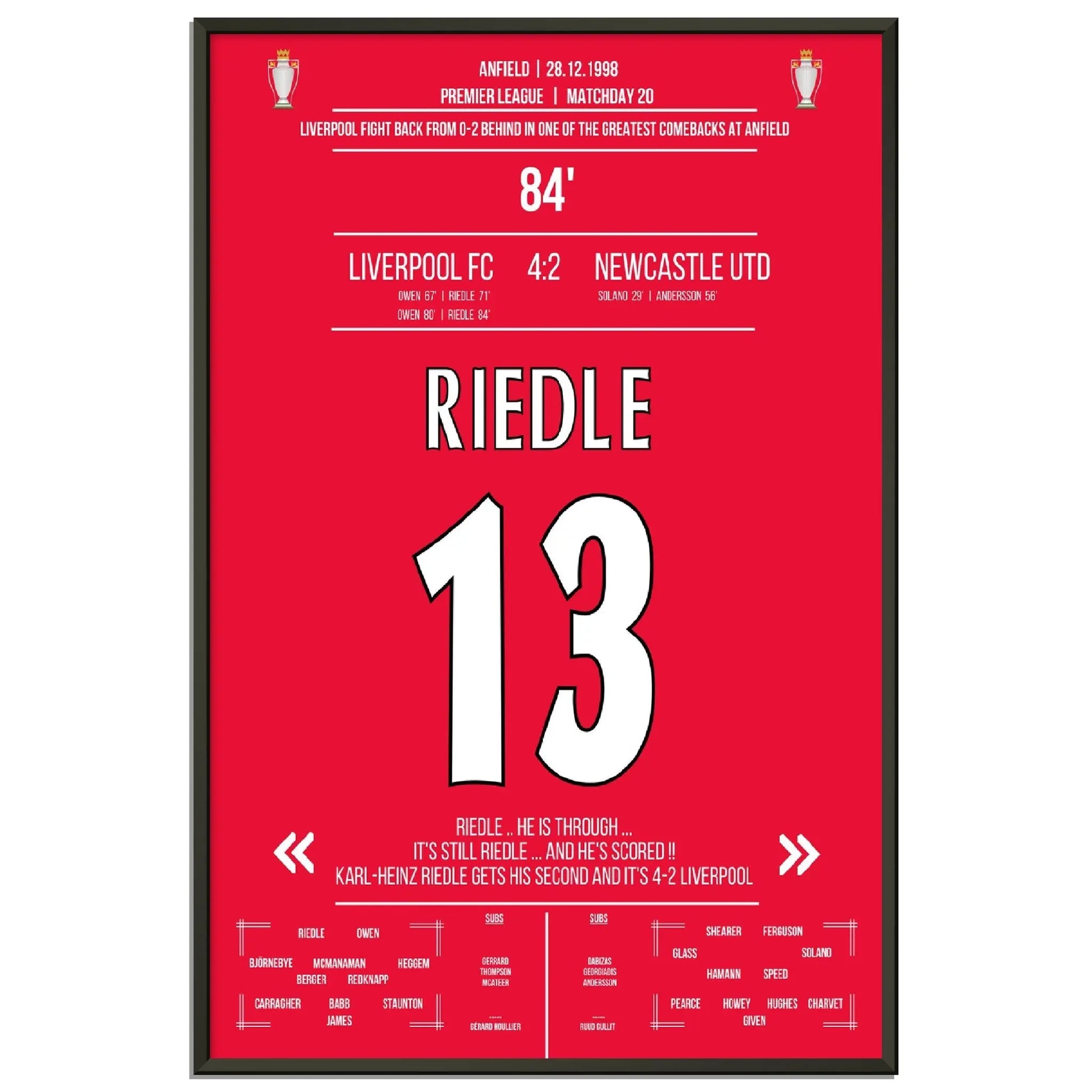 Riedle's Doppelpack bei Liverpools wilder Aufholjagd gegen Newcastle 1998 
