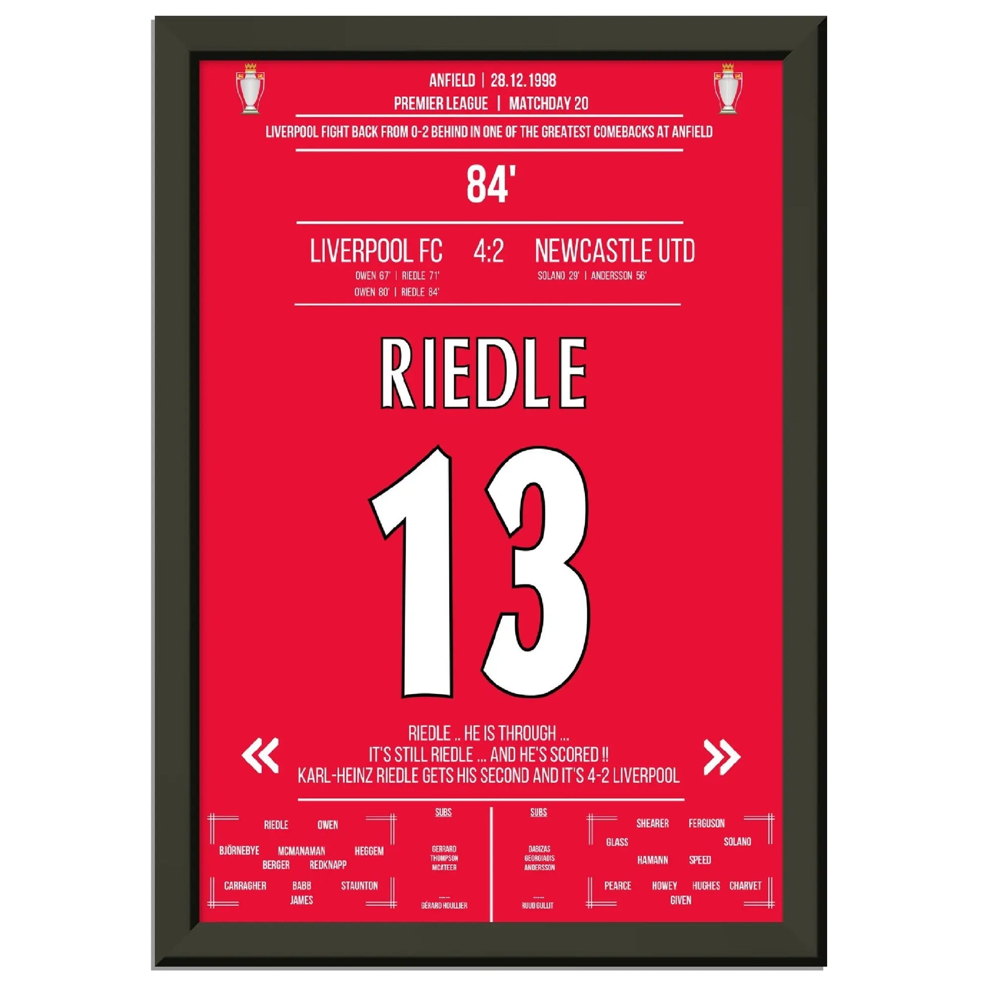 Riedle's Doppelpack bei Liverpools wilder Aufholjagd gegen Newcastle 1998 