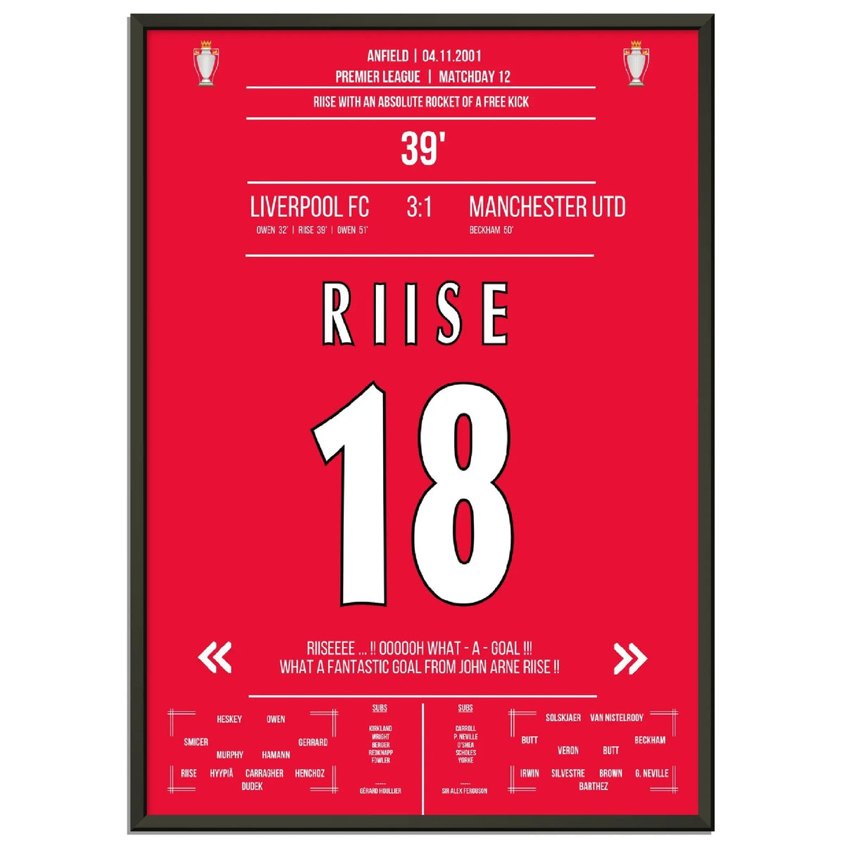 Riise packt den Hammer aus bei Liverpools Heimsieg gegen ManU in 2001