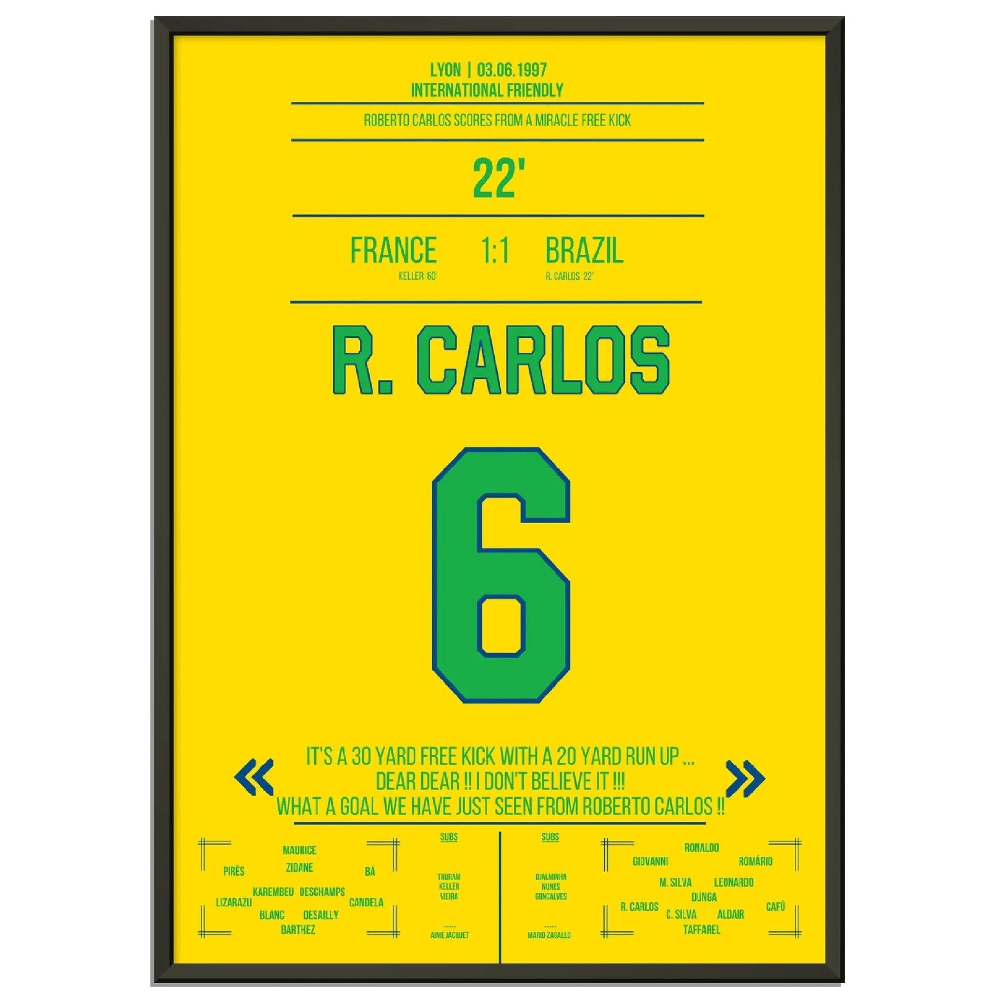 Roberto Carlos magischer Freistoss gegen Frankreich 