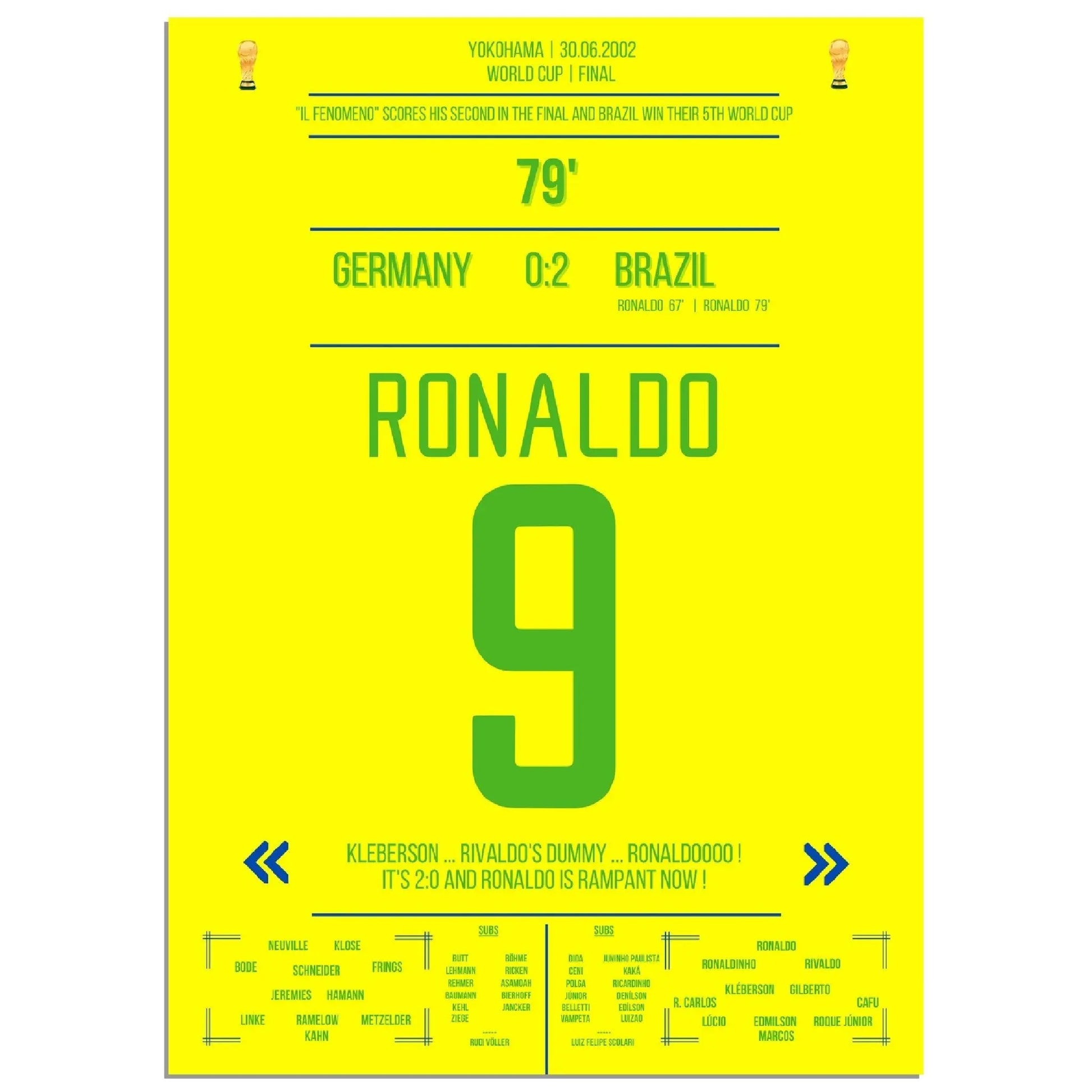 Ronaldo Il Fenomeno Doppelpack für Brasilien WM Finale 2002 gegen Deutschland 