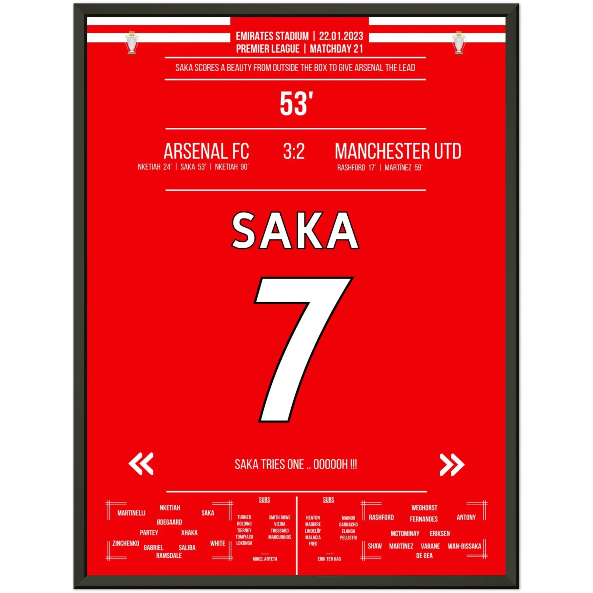 Saka's Traumtor aus der Distanz gegen ManU 