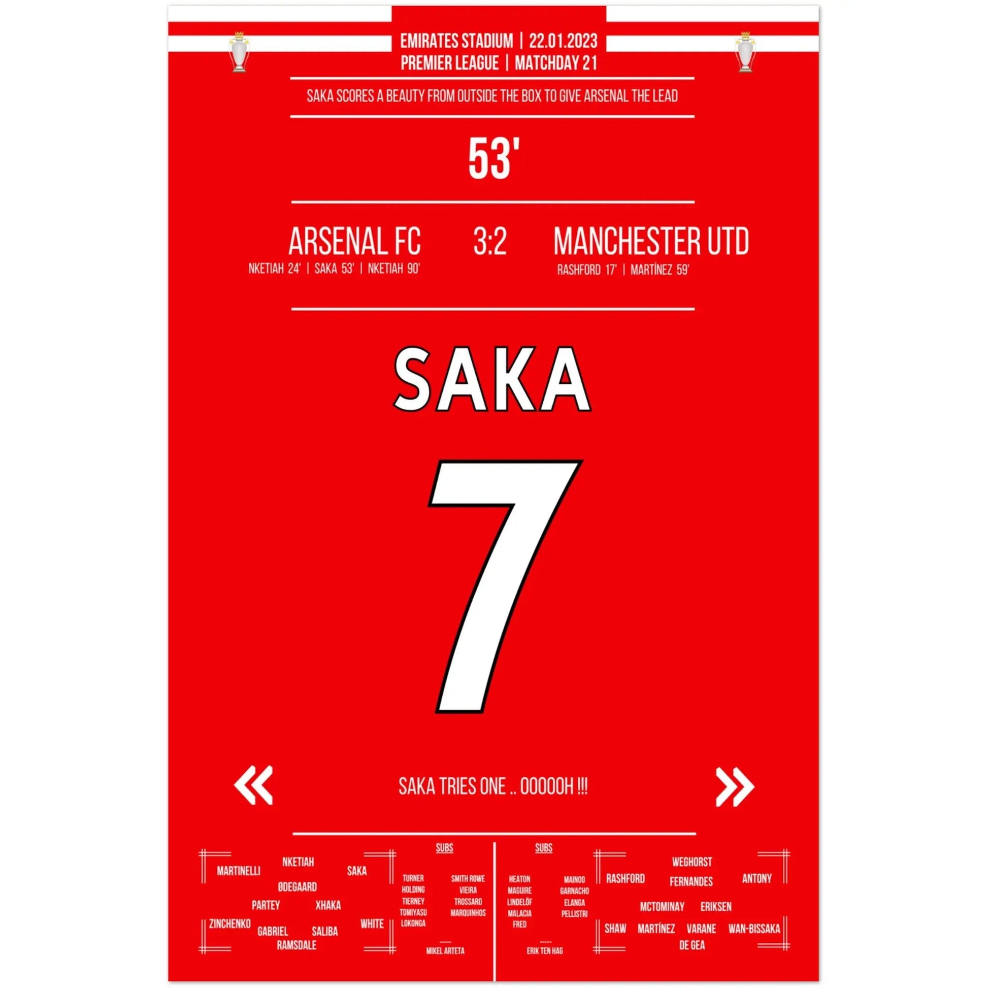 Saka's Traumtor aus der Distanz gegen ManU 