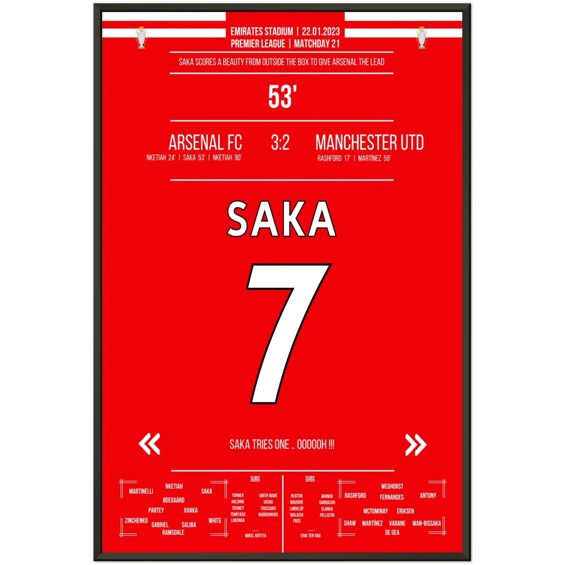 Saka's Traumtor aus der Distanz gegen ManU 