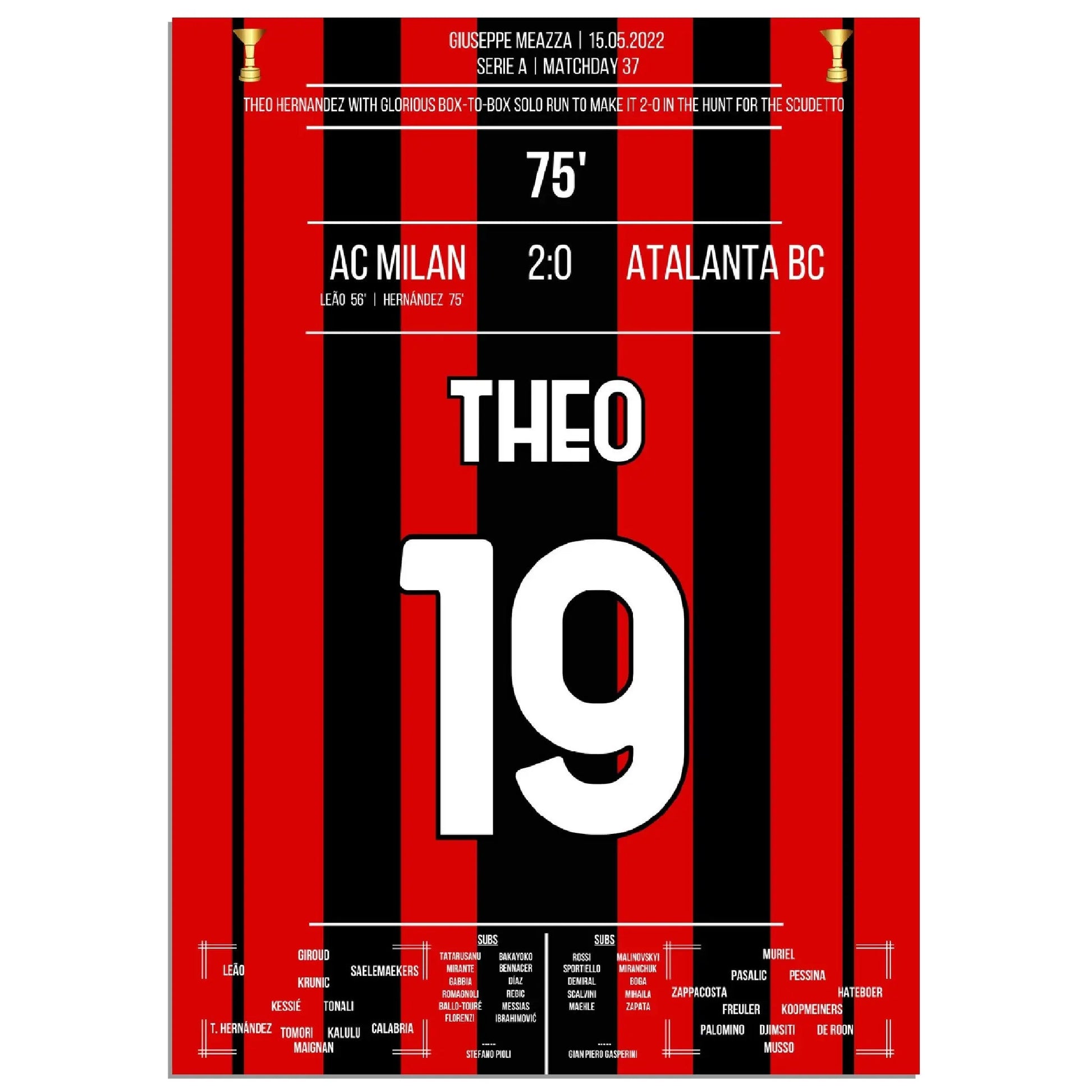 Theo Hernández' spektakuläres Solo-Tor gegen Atalanta auf dem Weg zum Scudetto A4-21x29.7-cm-8x12-Ohne-Rahmen