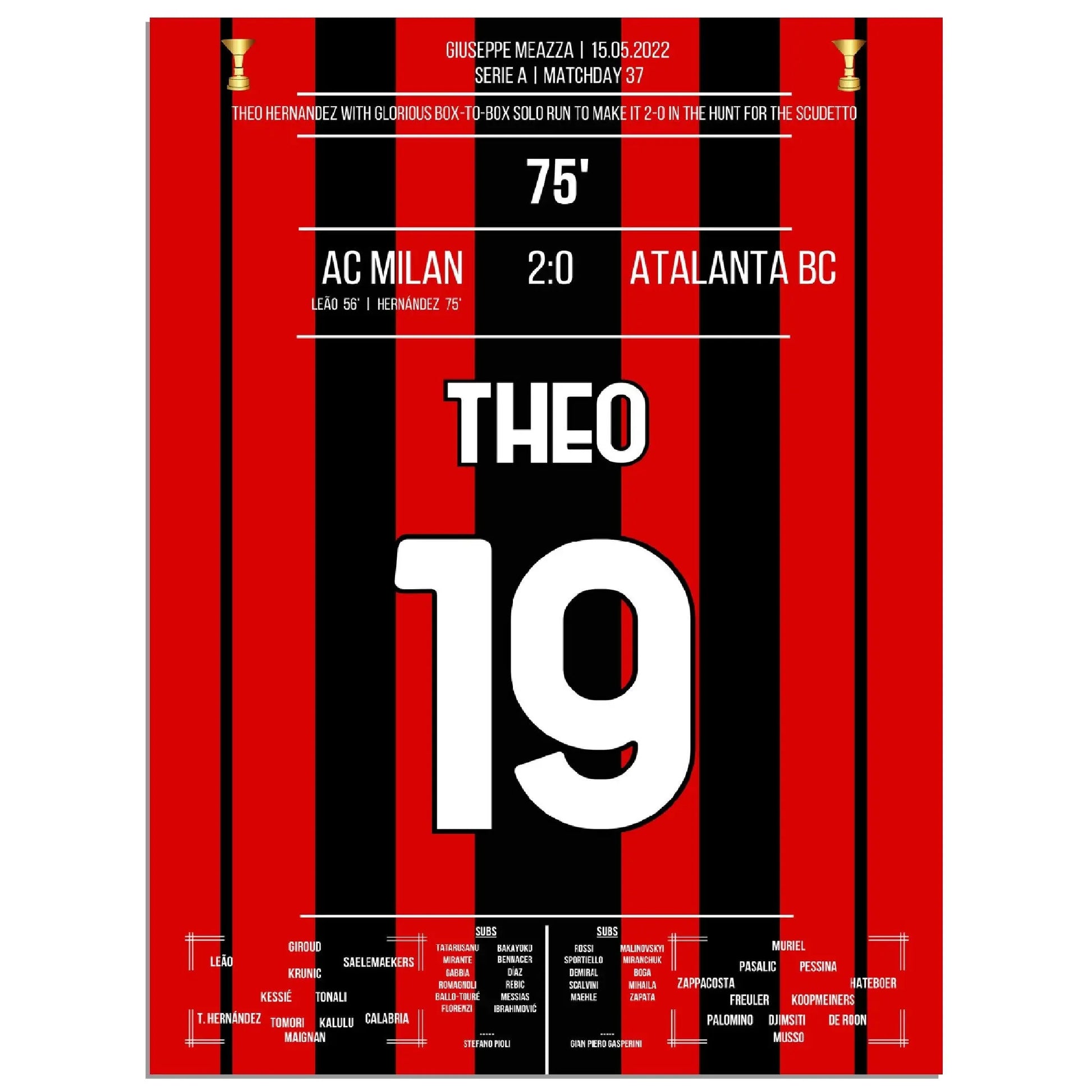 Theo Hernández' spektakuläres Solo-Tor gegen Atalanta auf dem Weg zum Scudetto 45x60-cm-18x24-Ohne-Rahmen