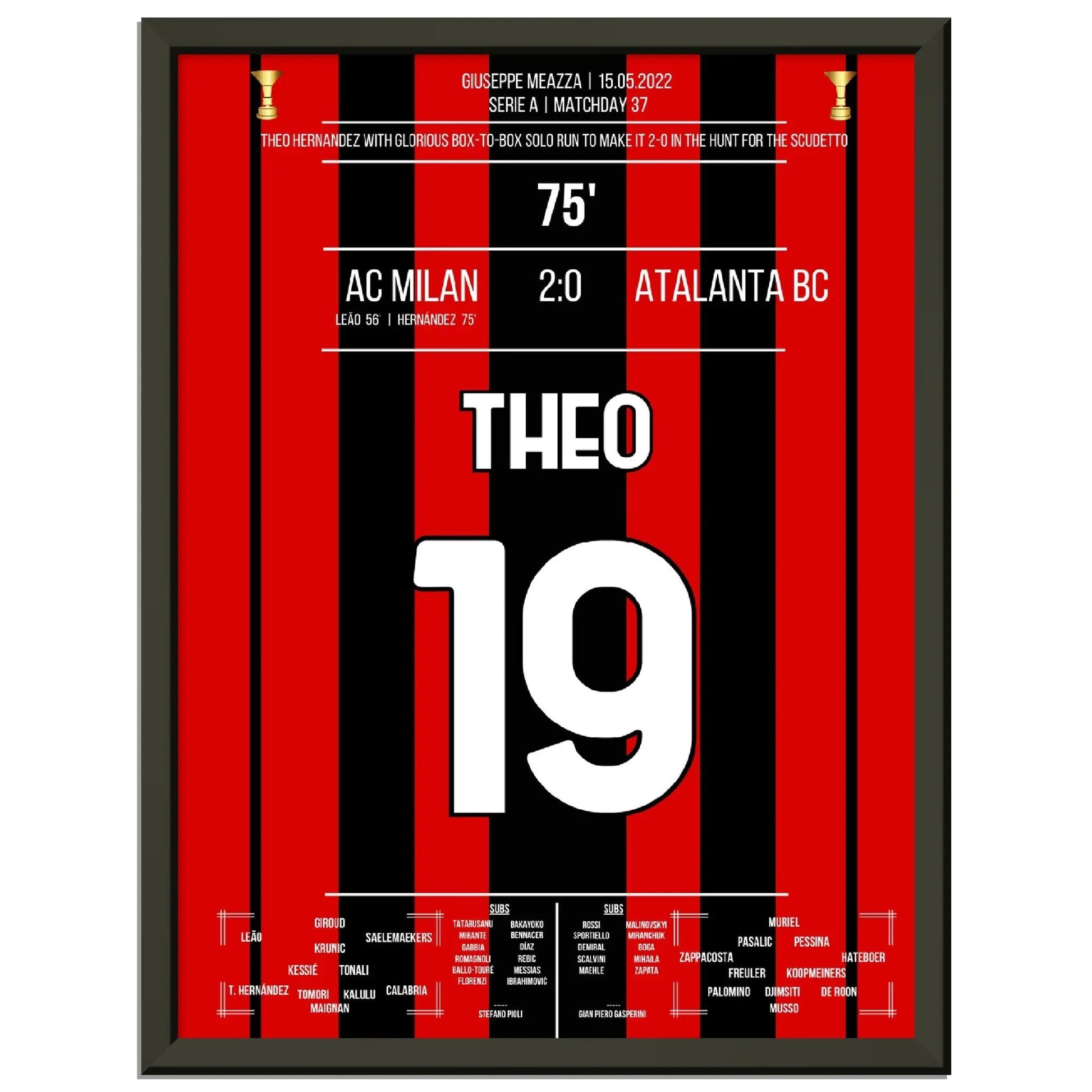 Theo Hernández' spektakuläres Solo-Tor gegen Atalanta auf dem Weg zum Scudetto 30x40-cm-12x16-Schwarzer-Aluminiumrahmen