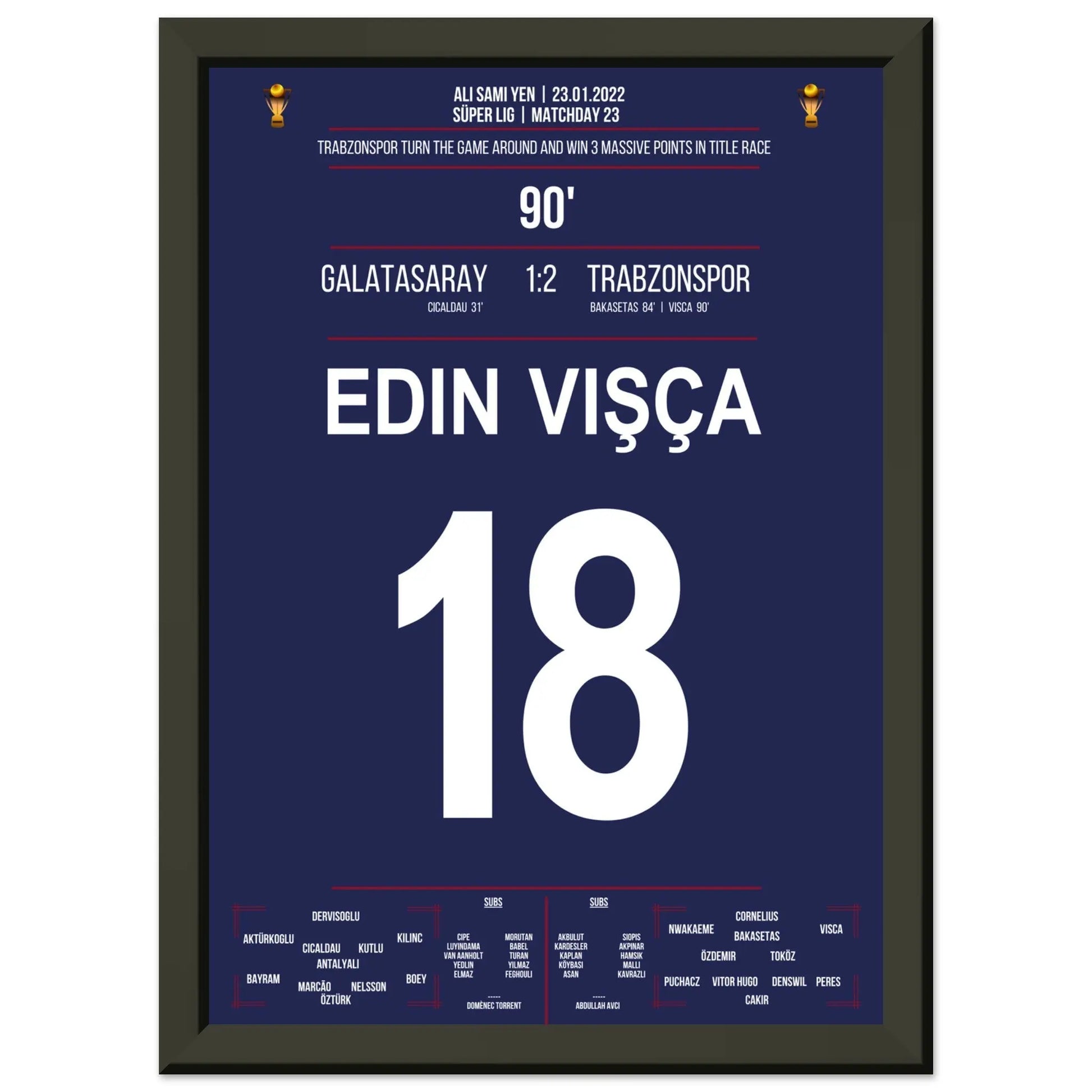 Trabzonspor dreht das Spiel bei Galatasaray auf dem Weg zur Meisterschaft 2022 A4-21x29.7-cm-8x12-Schwarzer-Aluminiumrahmen