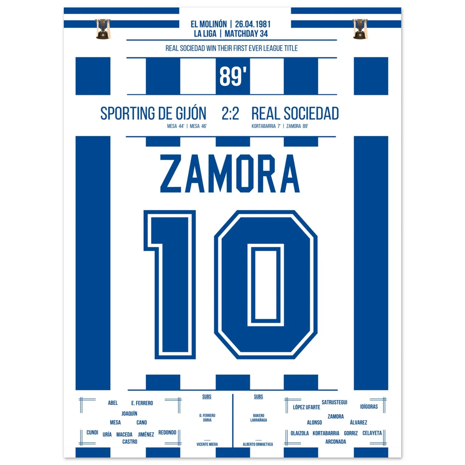 Zamora's Tor bei San Sebastians erster Meisterschaft der Vereinsgeschichte 45x60-cm-18x24-Ohne-Rahmen