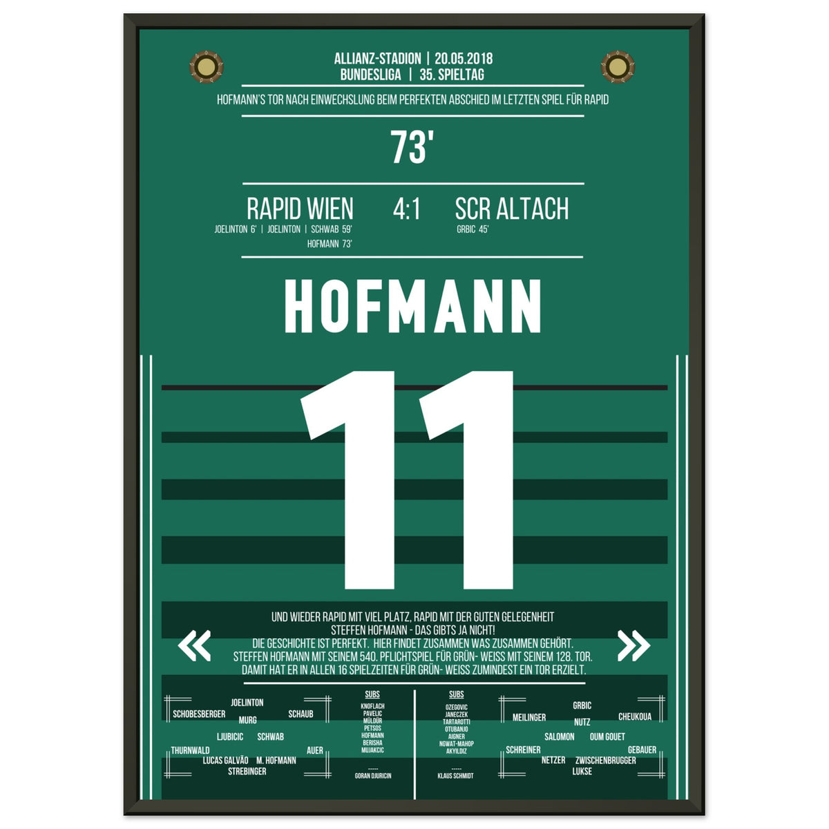 Hofmann's perfekter Abschied im letzten Spiel für Rapid