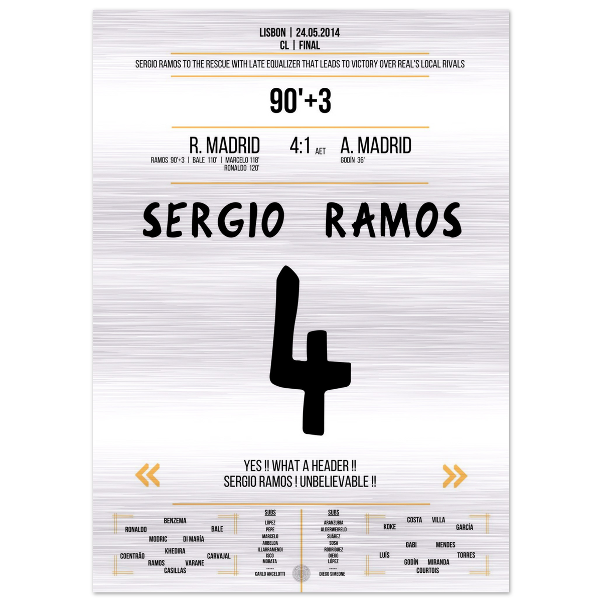 (Metal Print) Sergio Ramos rettet Real in der Nachspielzeit des Finals 2014 gegen Atletico