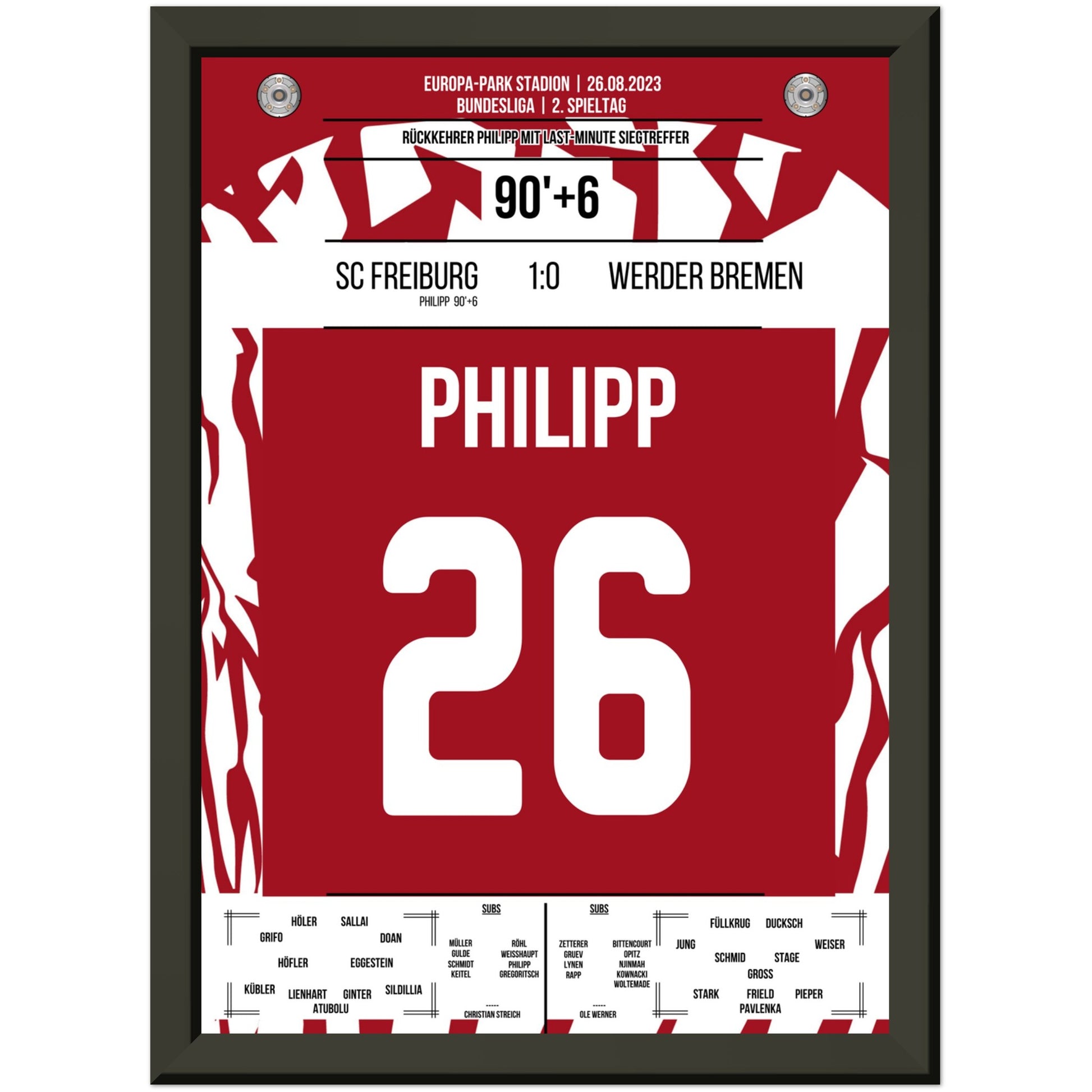 Philipp's Siegtreffer gegen den Ex-Club A4-21x29.7-cm-8x12-Schwarzer-Aluminiumrahmen