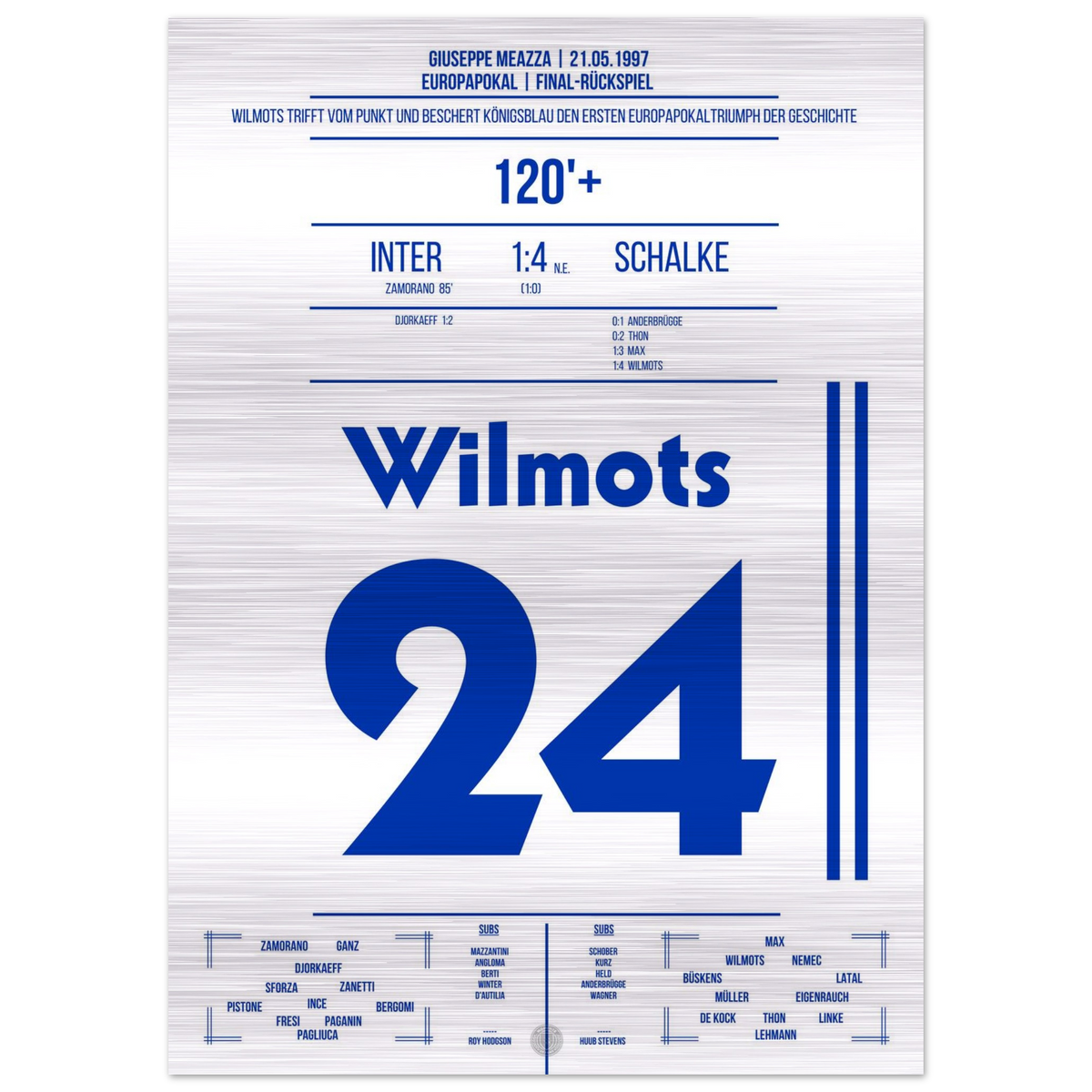 (Metal Print) Marc Wilmots verwandelter Elfmeter im Finale 1997 gegen Inter