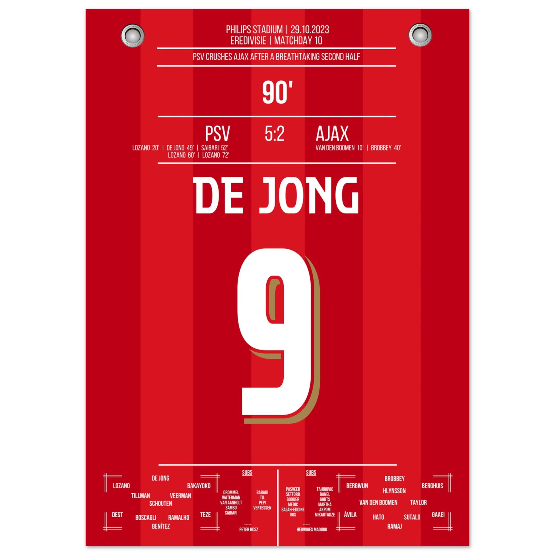 PSV's 5-2 Kantersieg gegen Ajax in 2023 50x70-cm-20x28-Ohne-Rahmen