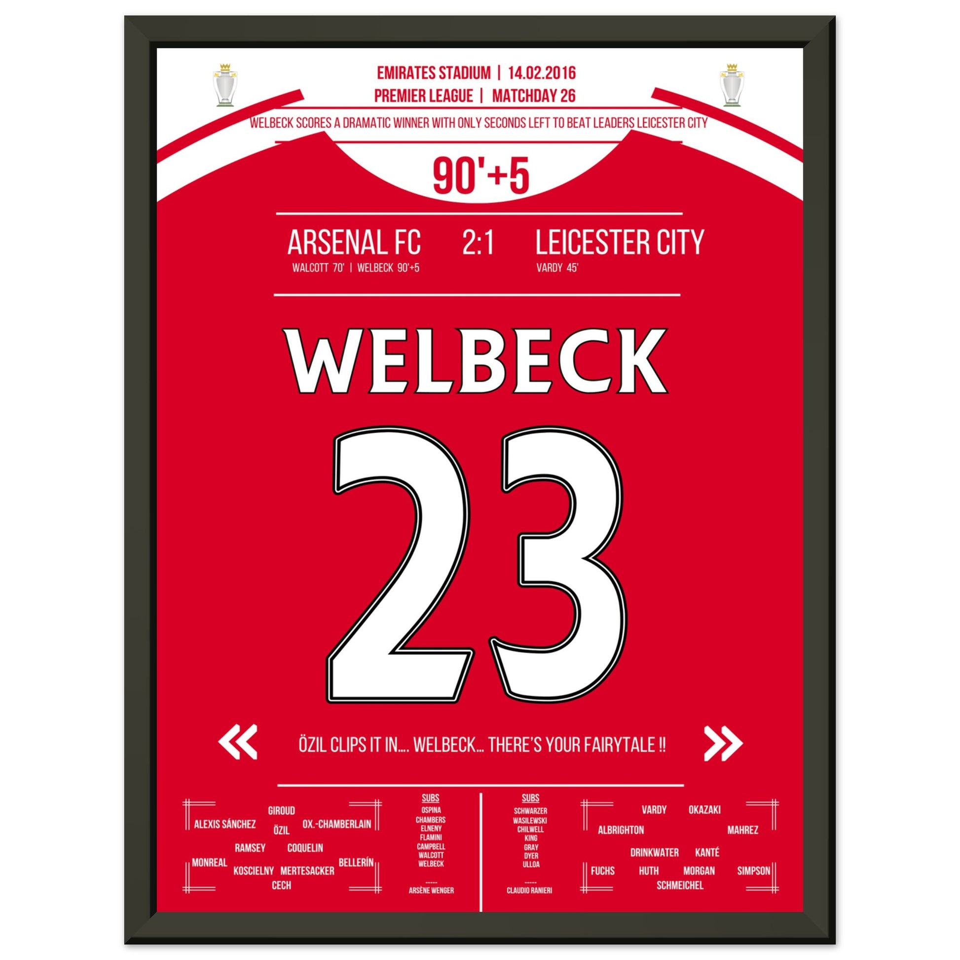 Welbeck's Siegtreffer in letzter Sekunde gegen Leicester in 2016 30x40-cm-12x16-Schwarzer-Aluminiumrahmen