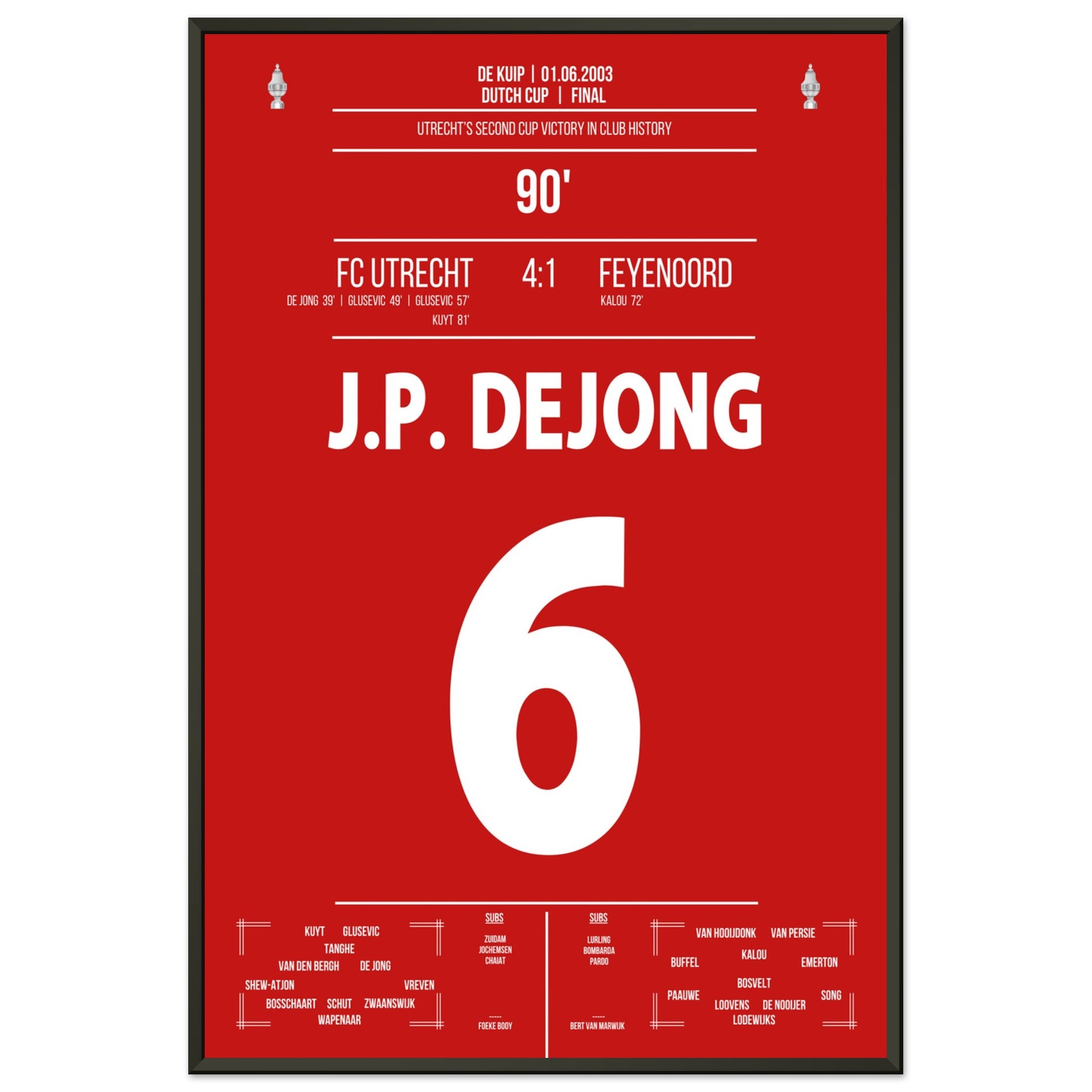 Utrecht gewinnt den zweiten Pokal der Vereinsgeschichte in 2003 60x90-cm-24x36-Schwarzer-Aluminiumrahmen